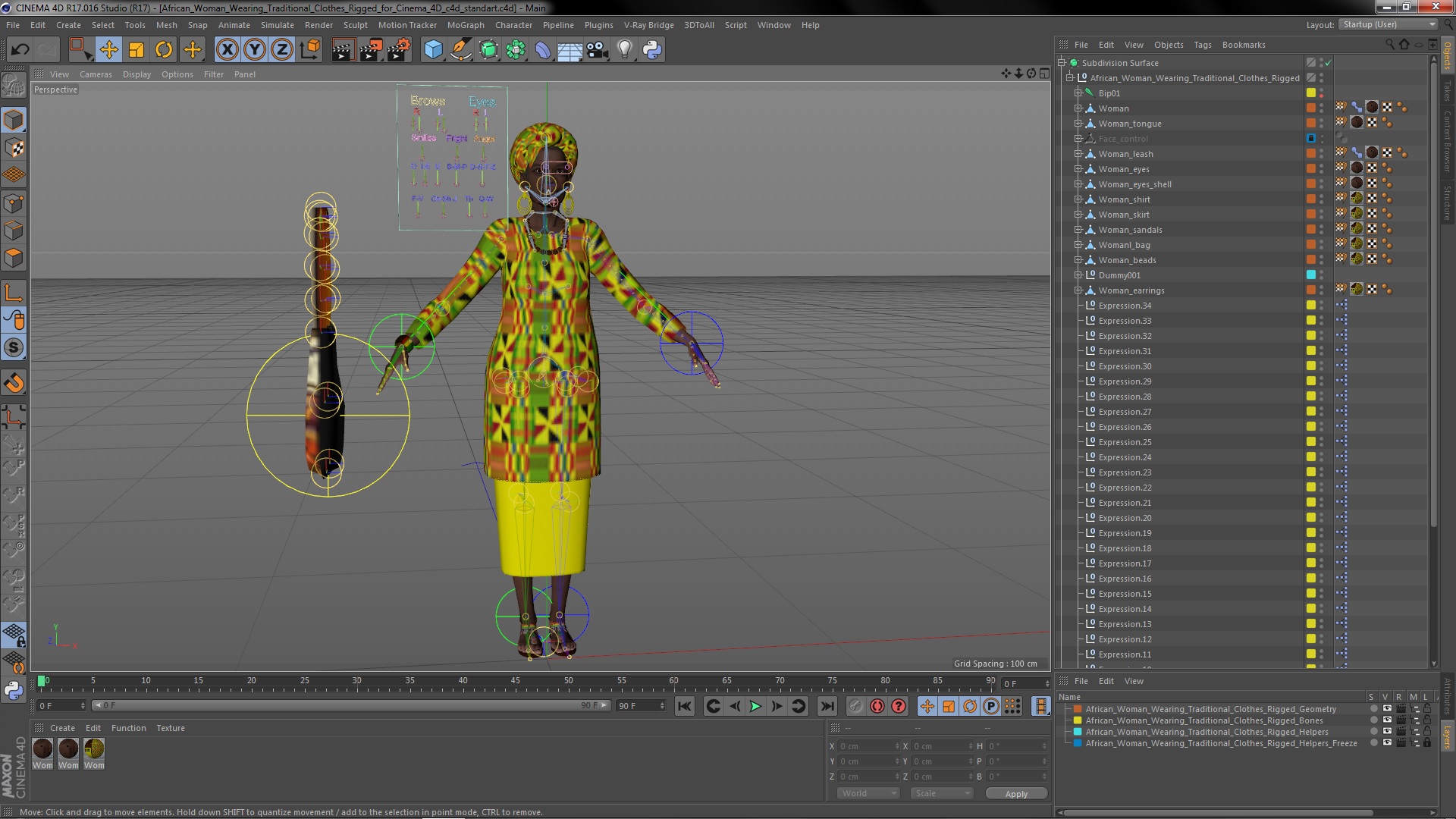 African Woman Wearing Traditional Clothes Rigged for Cinema 4D 3D