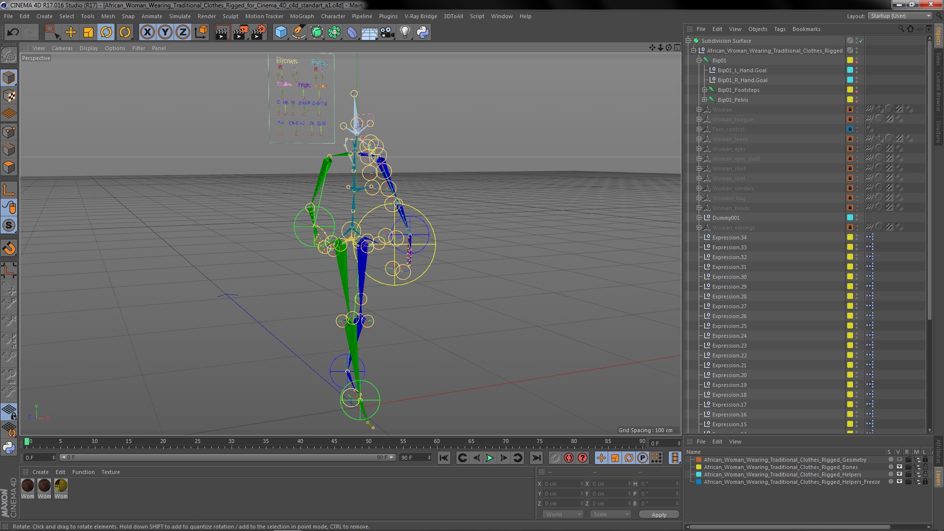 African Woman Wearing Traditional Clothes Rigged for Cinema 4D 3D