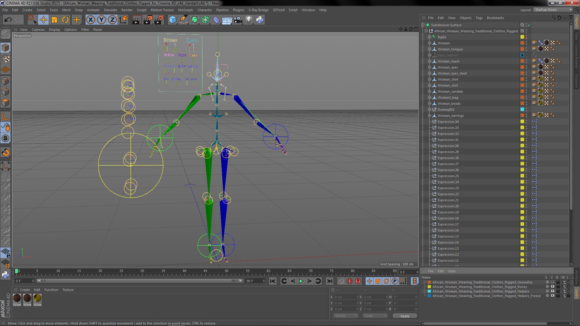 African Woman Wearing Traditional Clothes Rigged for Cinema 4D 3D