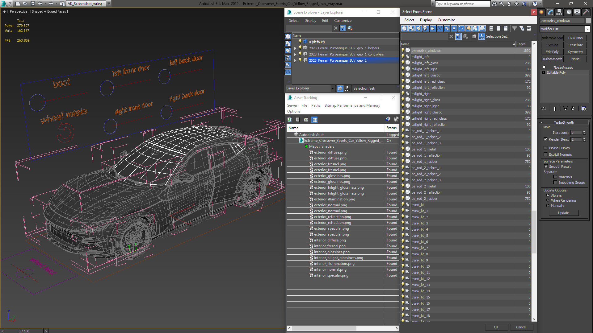Extreme Crossover Sports Car Yellow Rigged 3D
