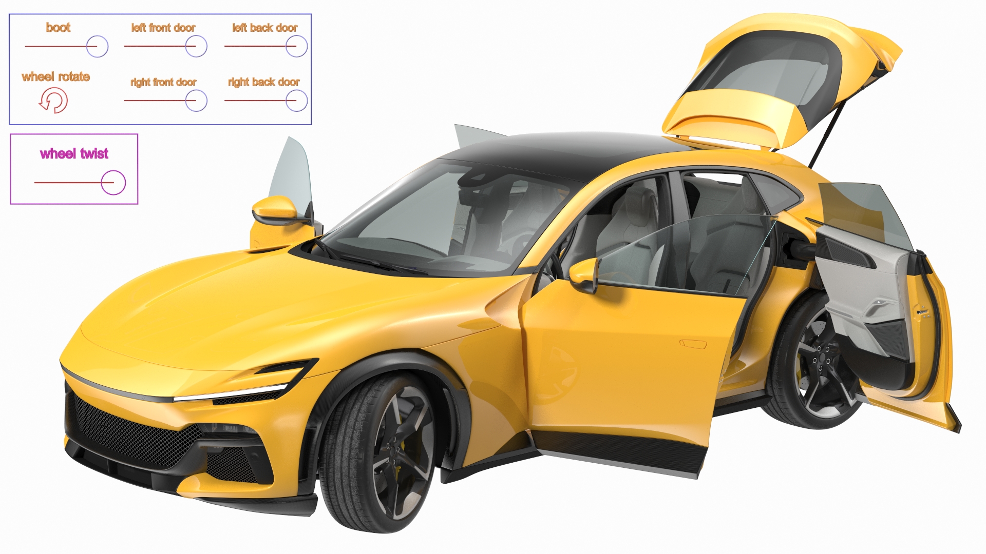 Extreme Crossover Sports Car Yellow Rigged 3D