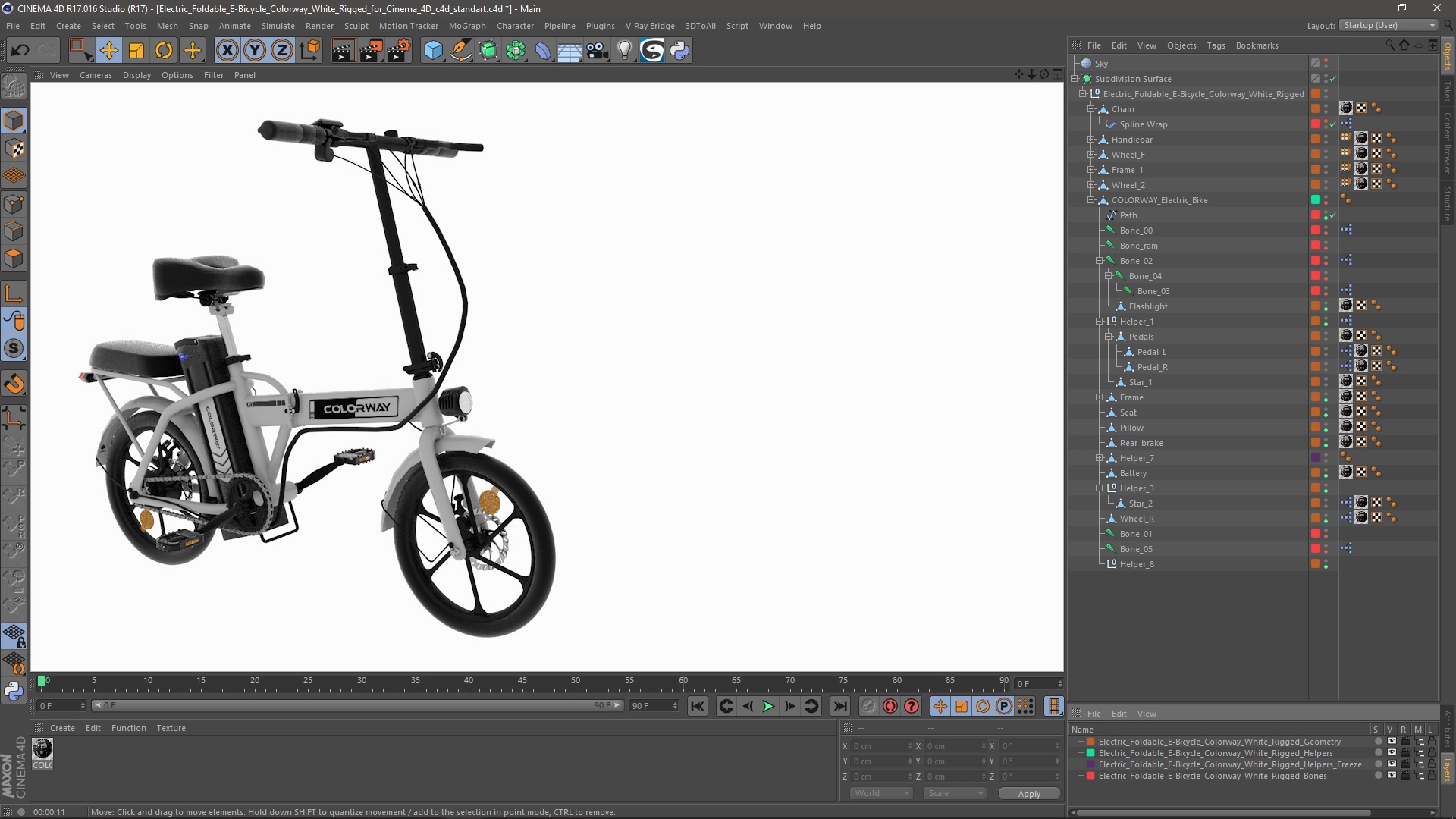 3D Electric Foldable E-Bicycle Colorway White Rigged for Cinema 4D model