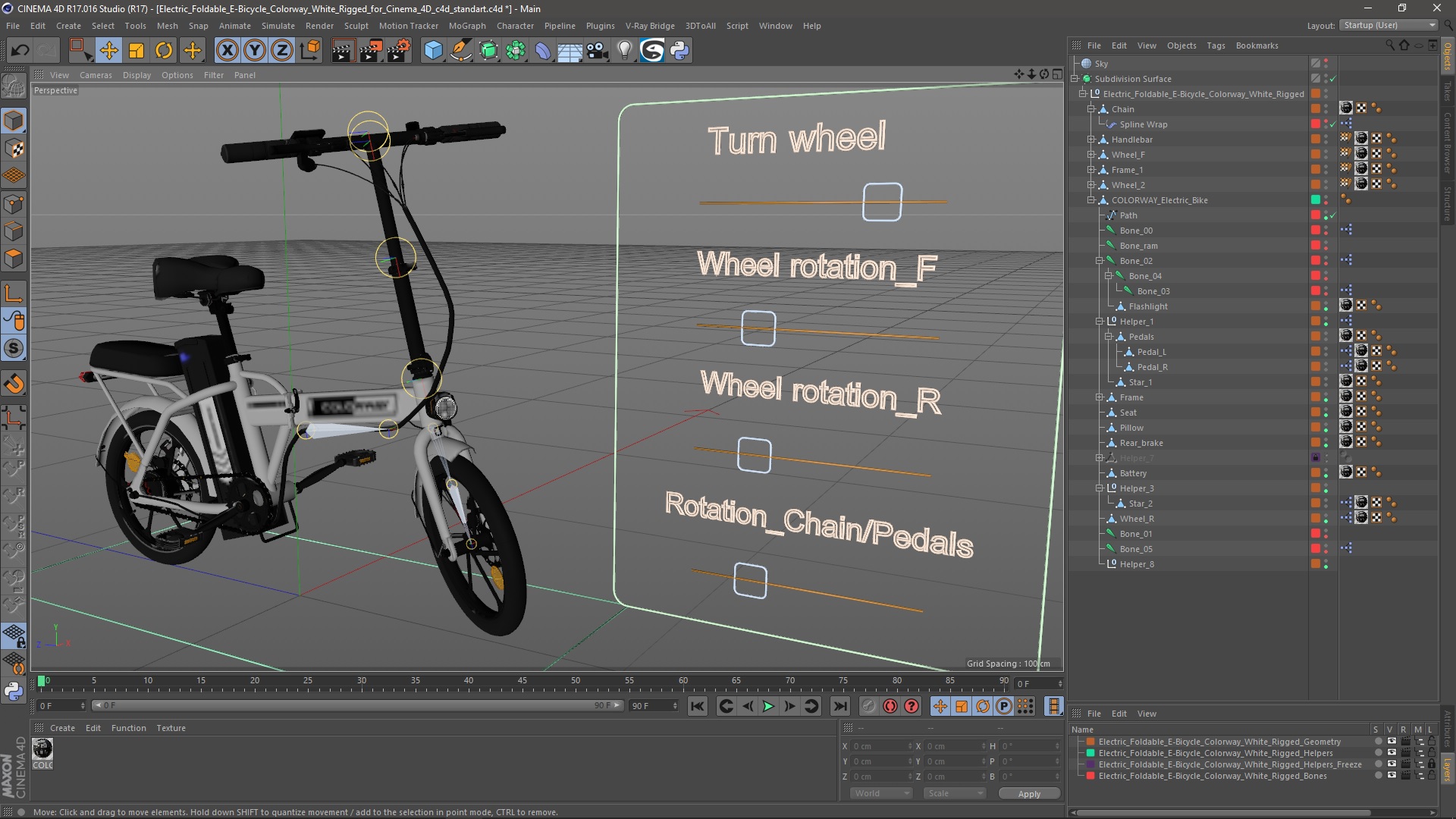 3D Electric Foldable E-Bicycle Colorway White Rigged for Cinema 4D model