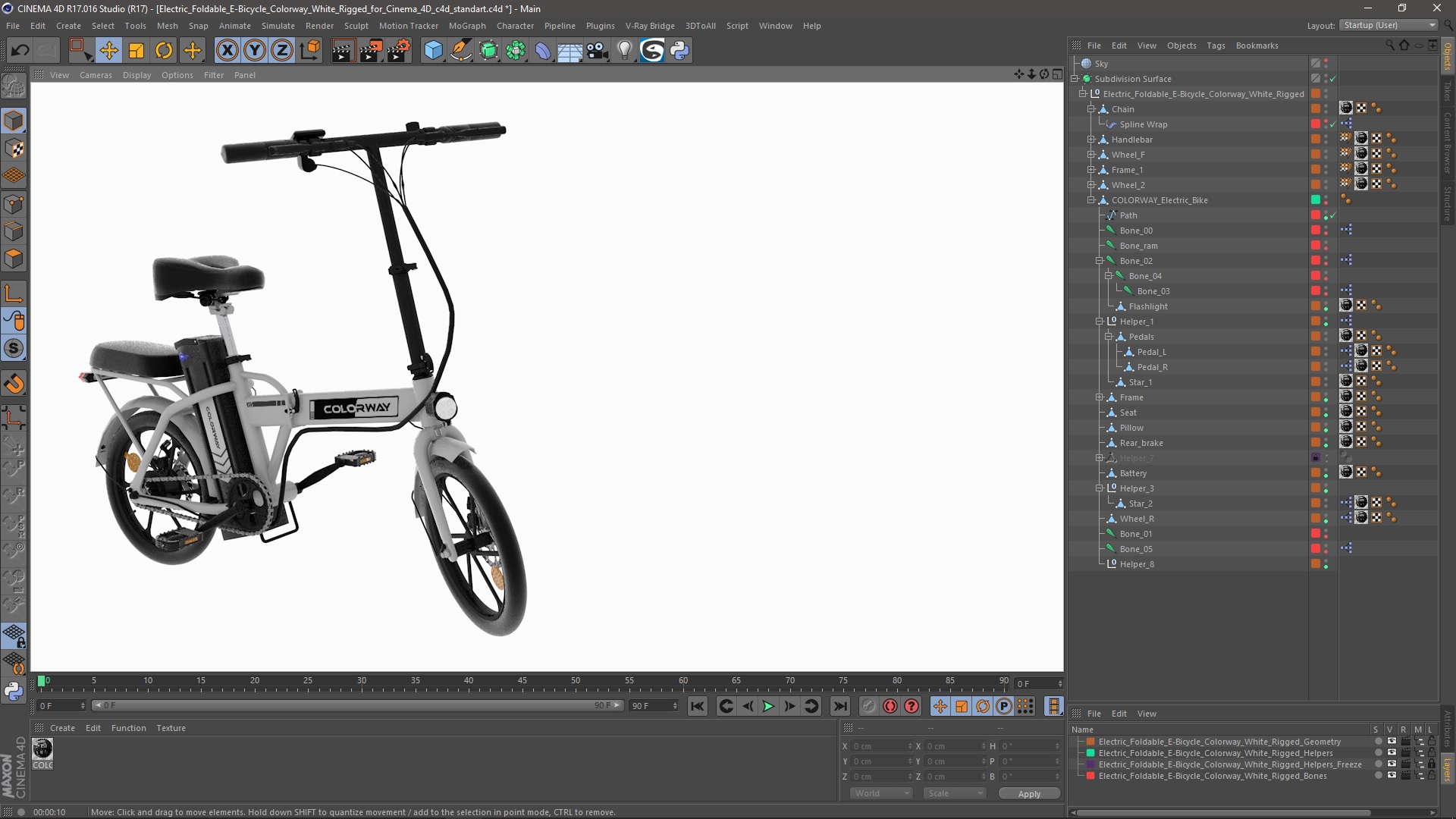 3D Electric Foldable E-Bicycle Colorway White Rigged for Cinema 4D model