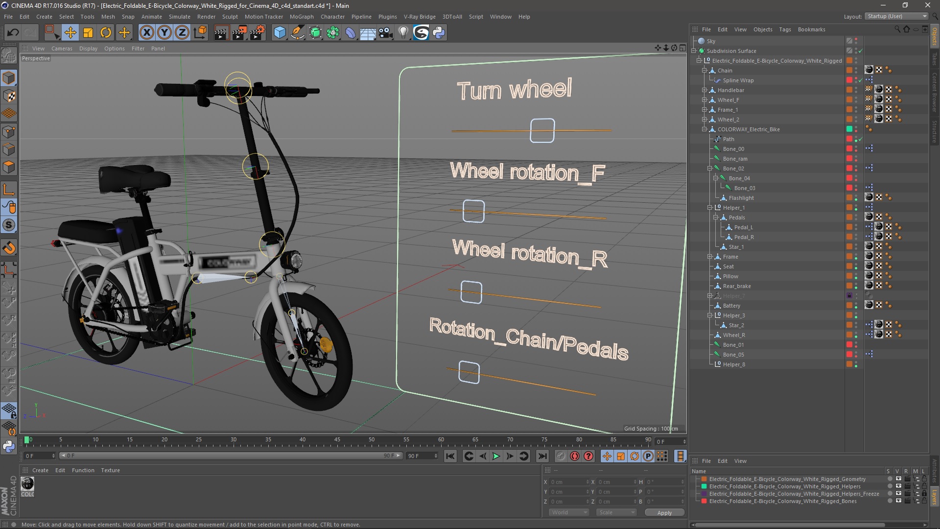 3D Electric Foldable E-Bicycle Colorway White Rigged for Cinema 4D model