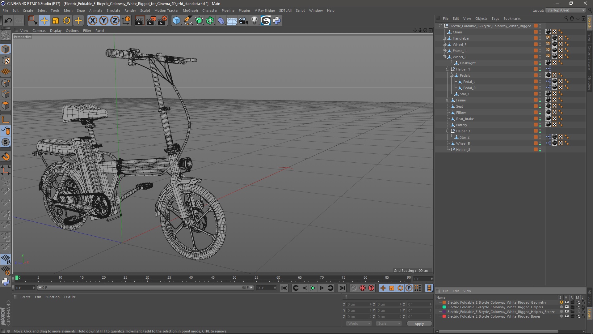 3D Electric Foldable E-Bicycle Colorway White Rigged for Cinema 4D model