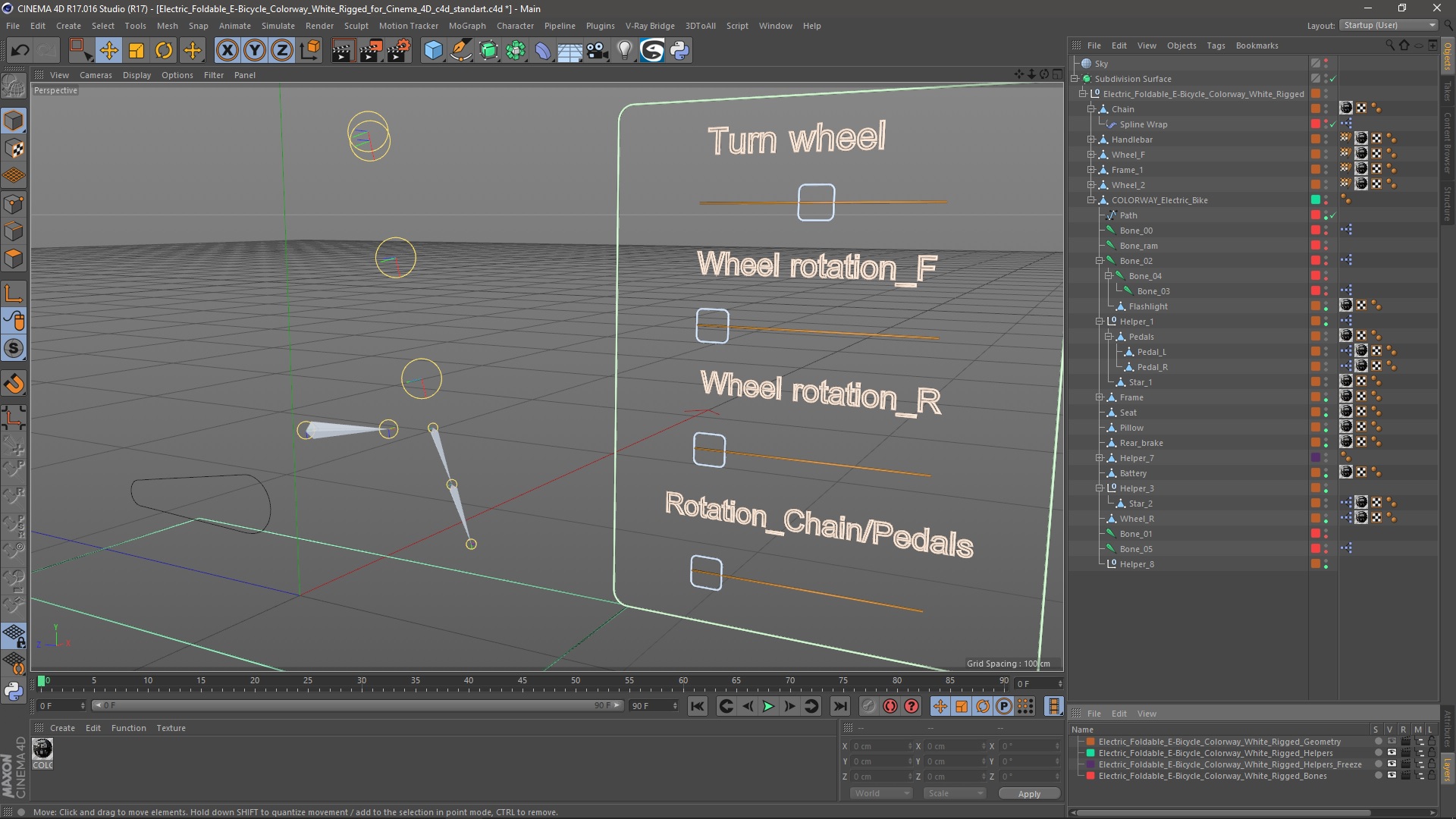 3D Electric Foldable E-Bicycle Colorway White Rigged for Cinema 4D model