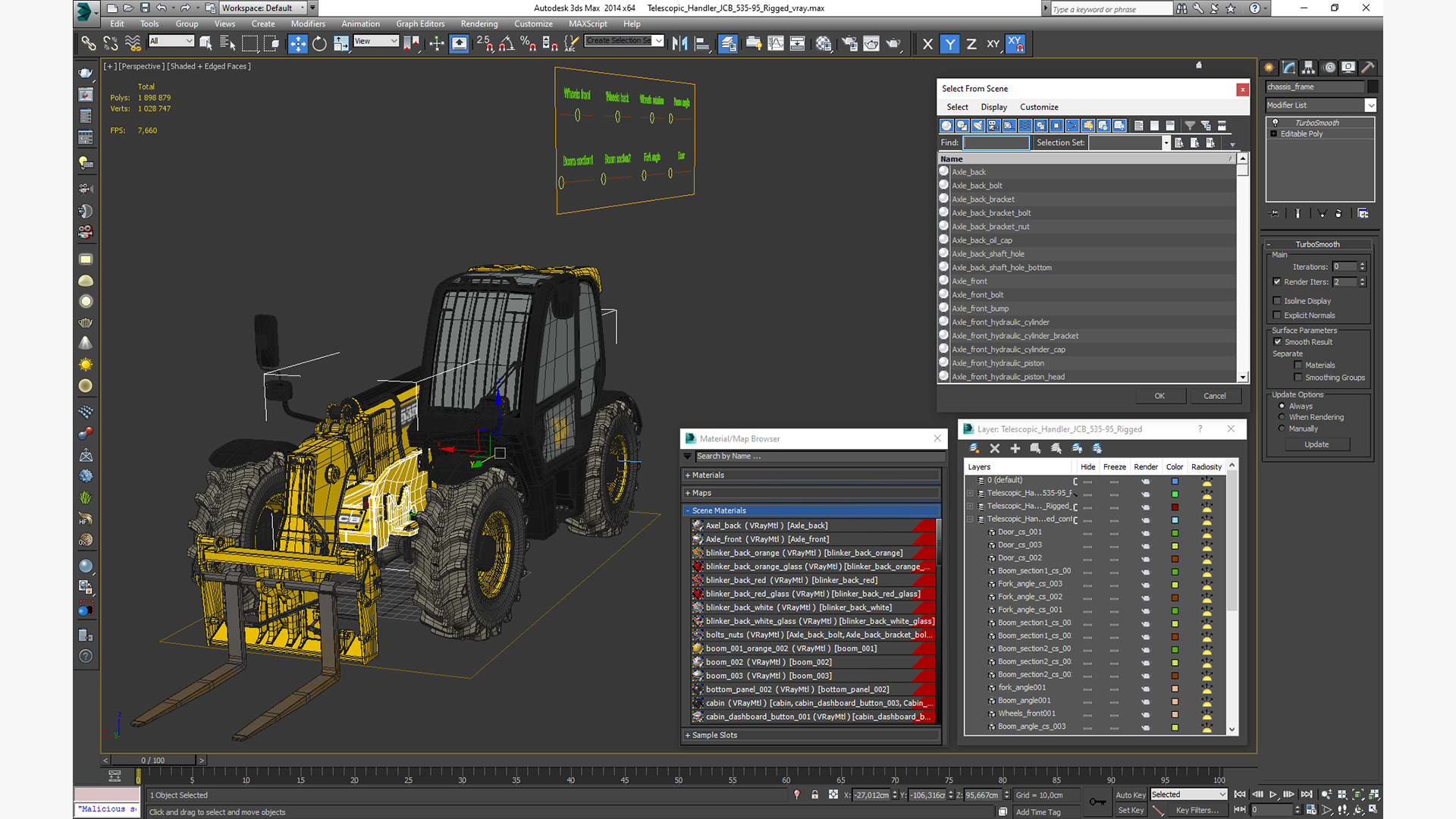 3D model Telescopic Handler JCB 535-95 Rigged for Cinema 4D