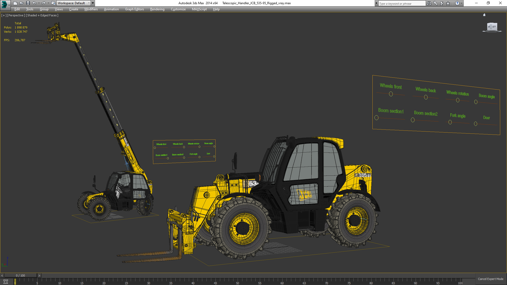 3D model Telescopic Handler JCB 535-95 Rigged for Cinema 4D