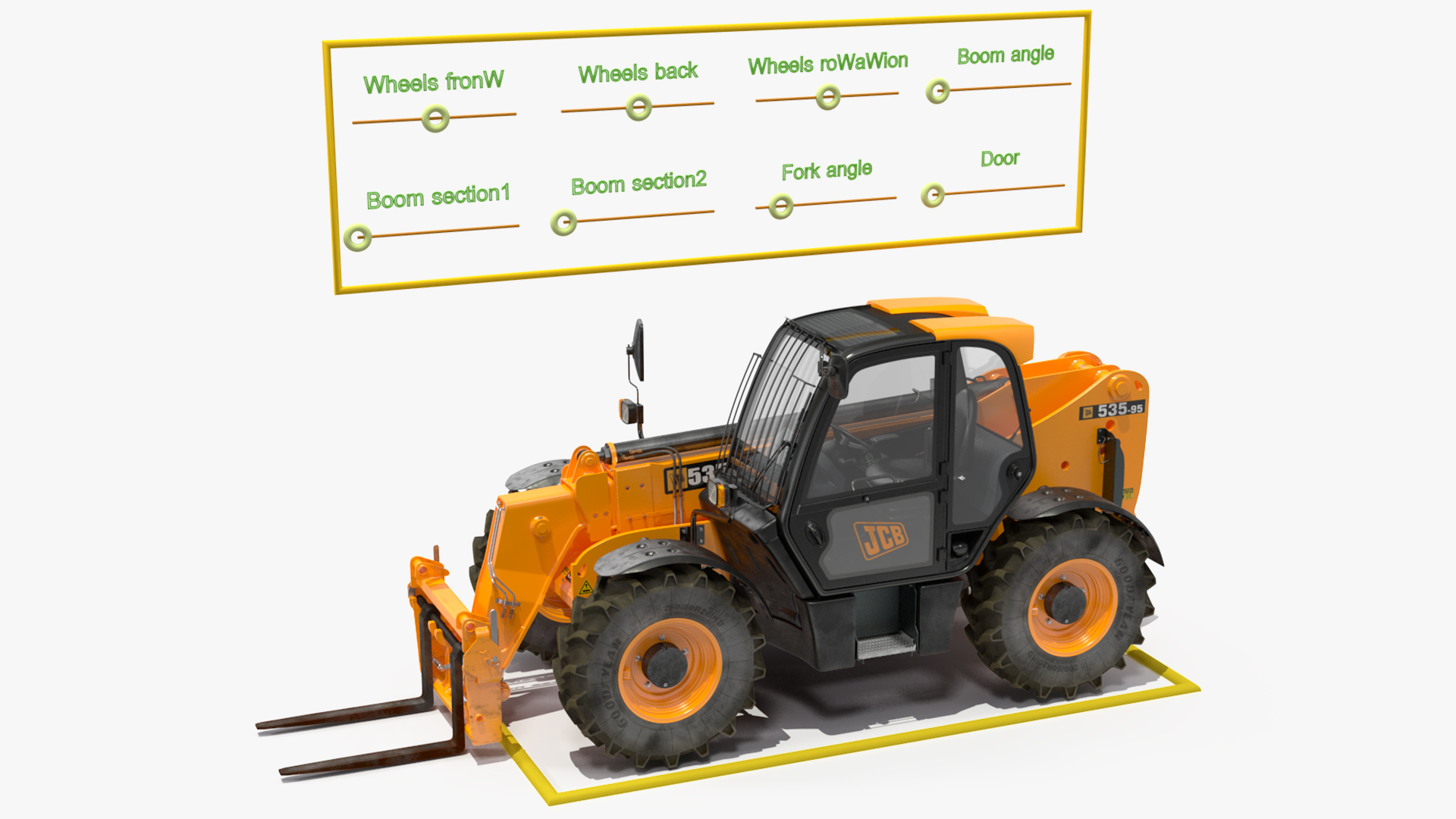 3D model Telescopic Handler JCB 535-95 Rigged for Cinema 4D