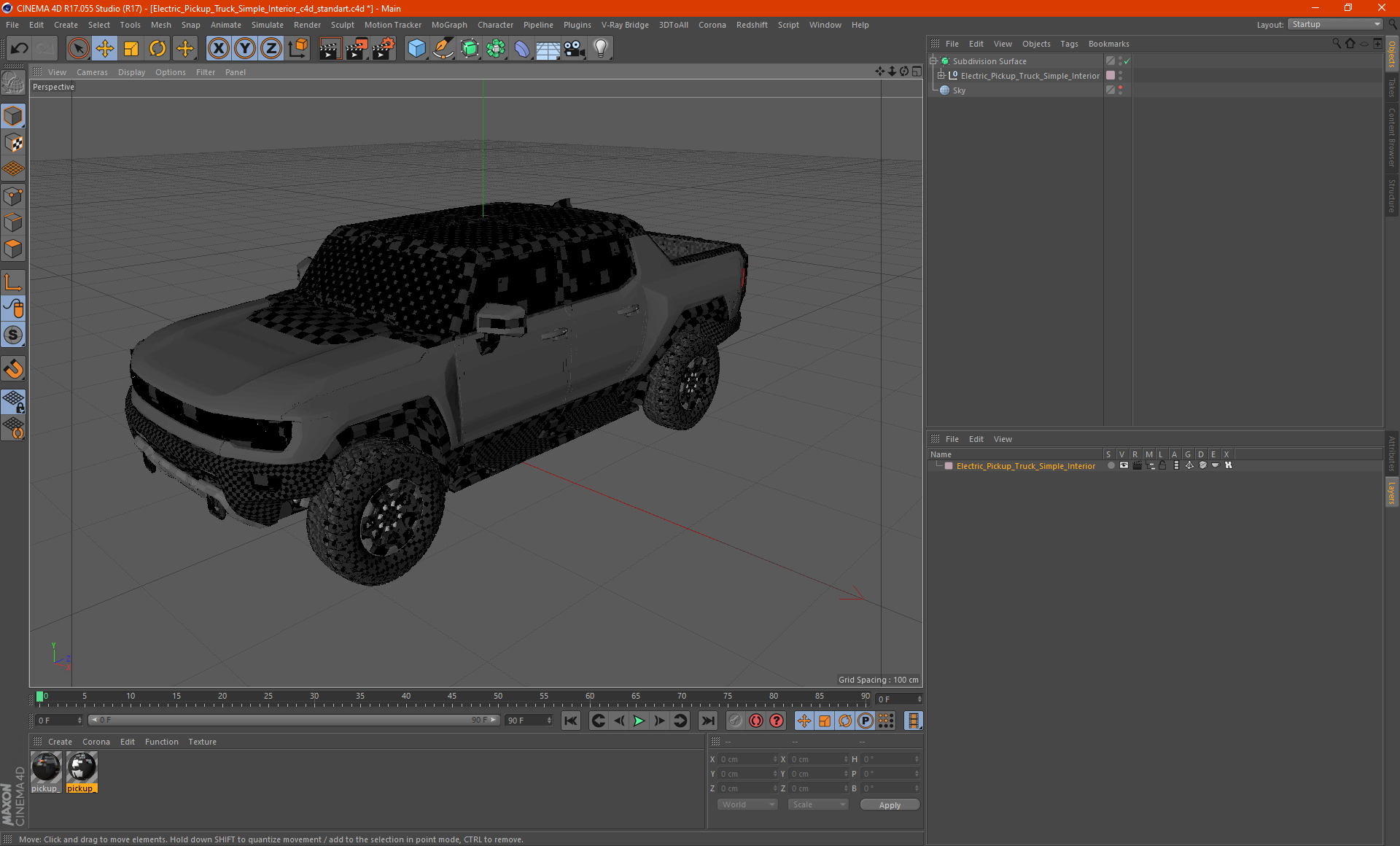 Electric Pickup Truck Simple Interior 3D