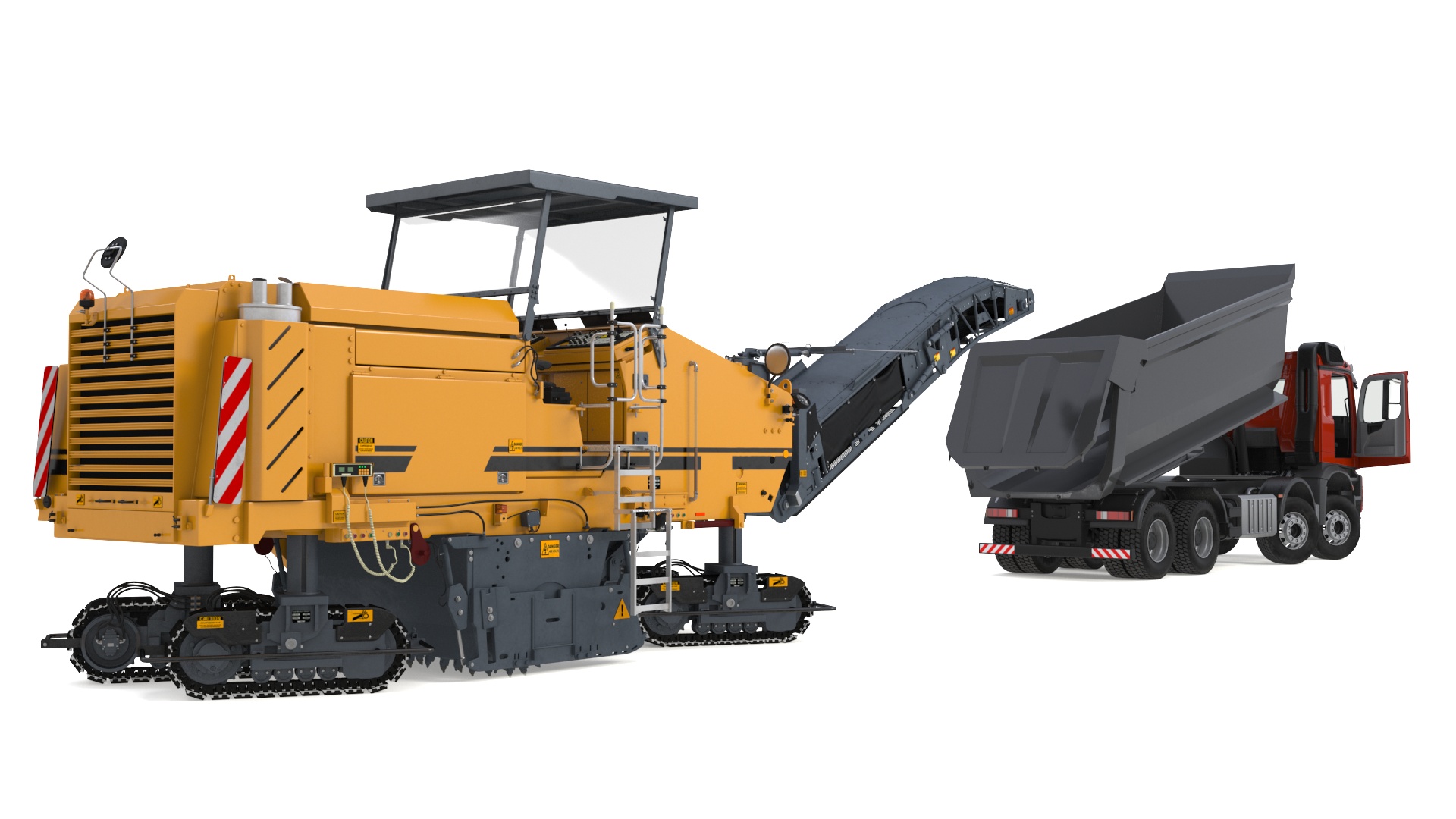 3D Road Milling Machine Loads Milled Asphalt into the Dump Truck Rigged model