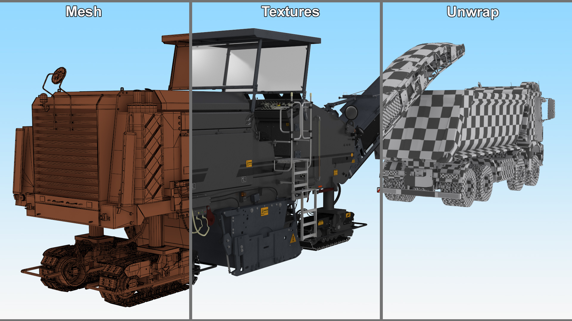 3D Road Milling Machine Loads Milled Asphalt into the Dump Truck Rigged model