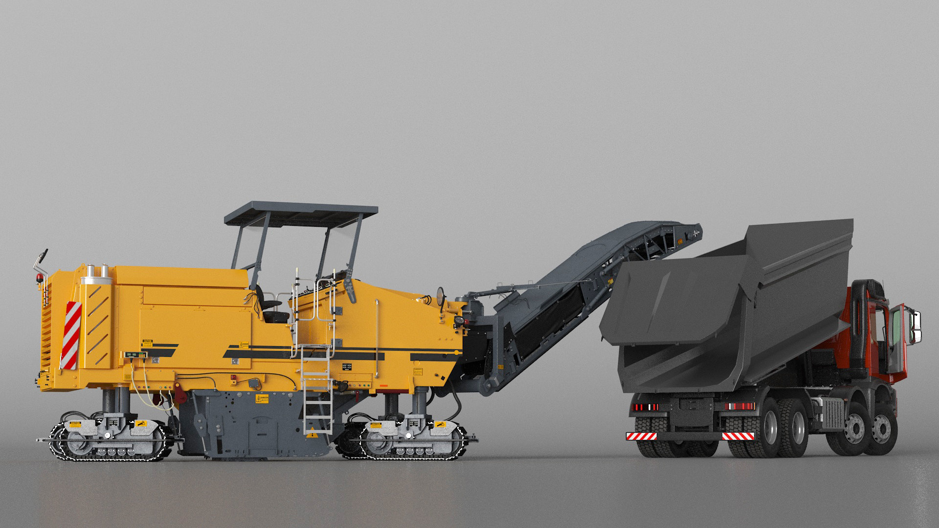 3D Road Milling Machine Loads Milled Asphalt into the Dump Truck Rigged model