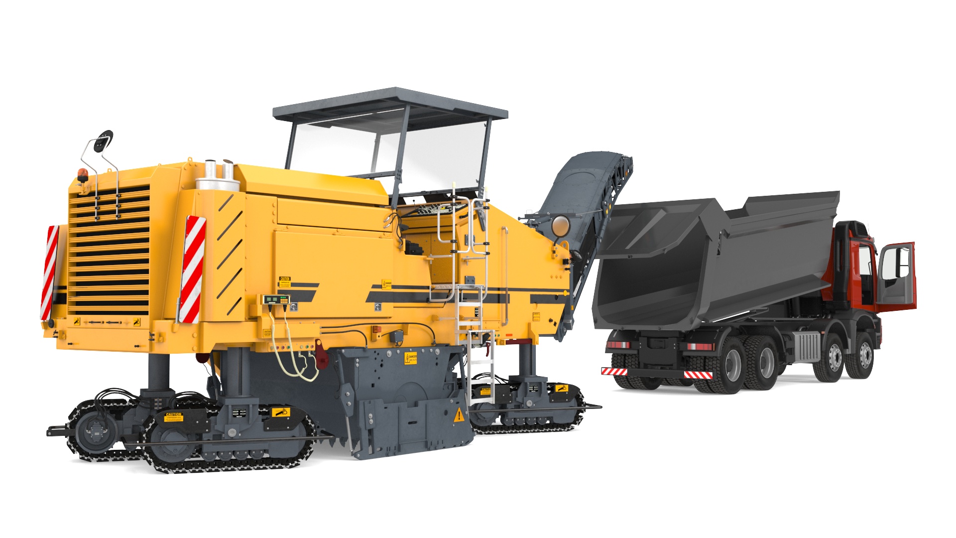 3D Road Milling Machine Loads Milled Asphalt into the Dump Truck Rigged model