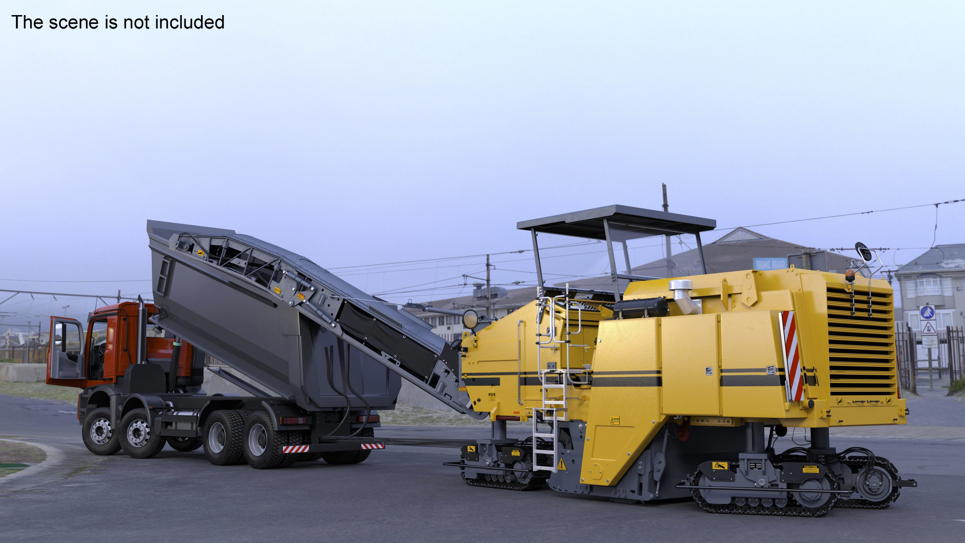 3D Road Milling Machine Loads Milled Asphalt into the Dump Truck Rigged model