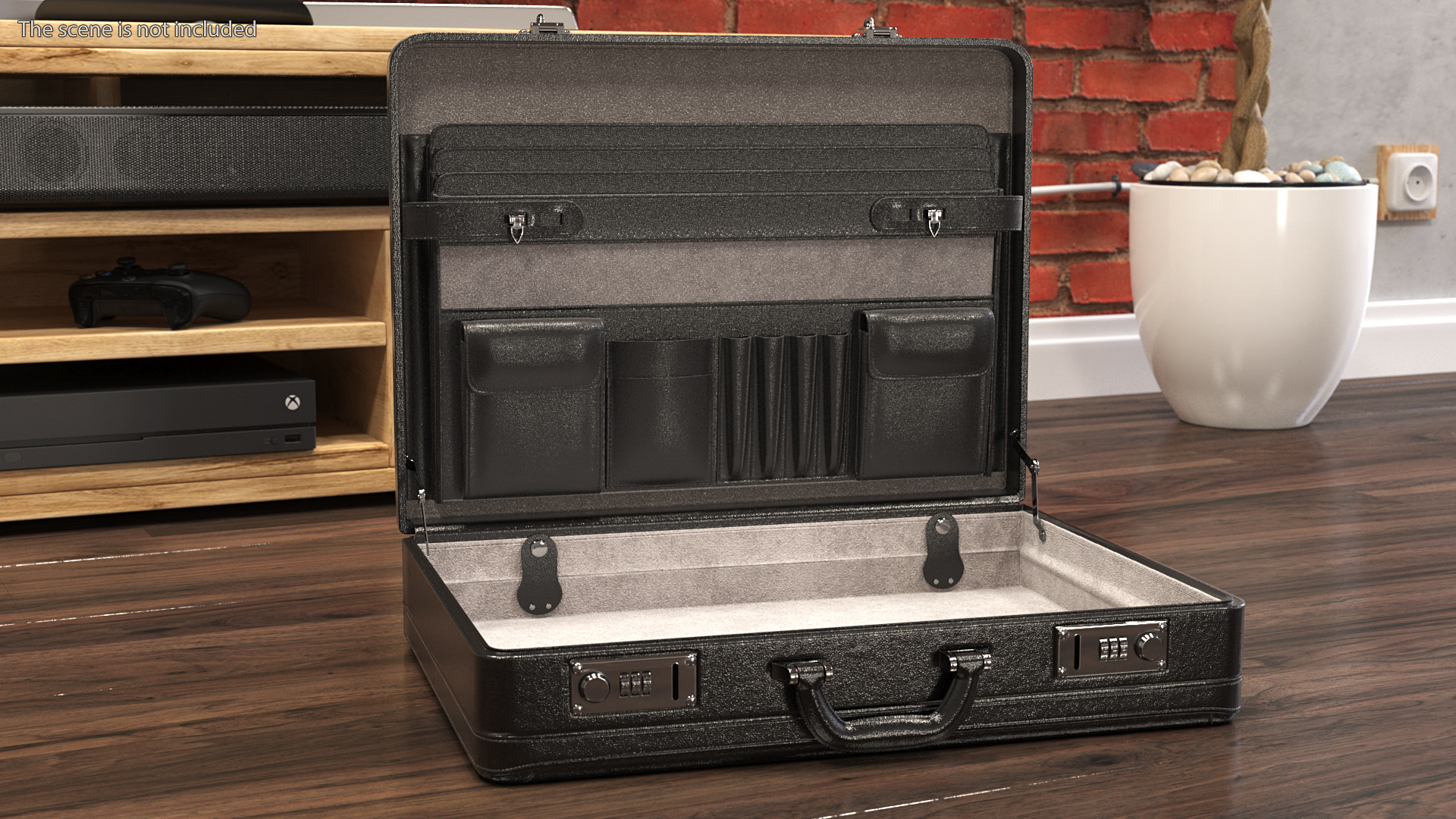 3D Opened Hard Shell Leather Briefcase Black