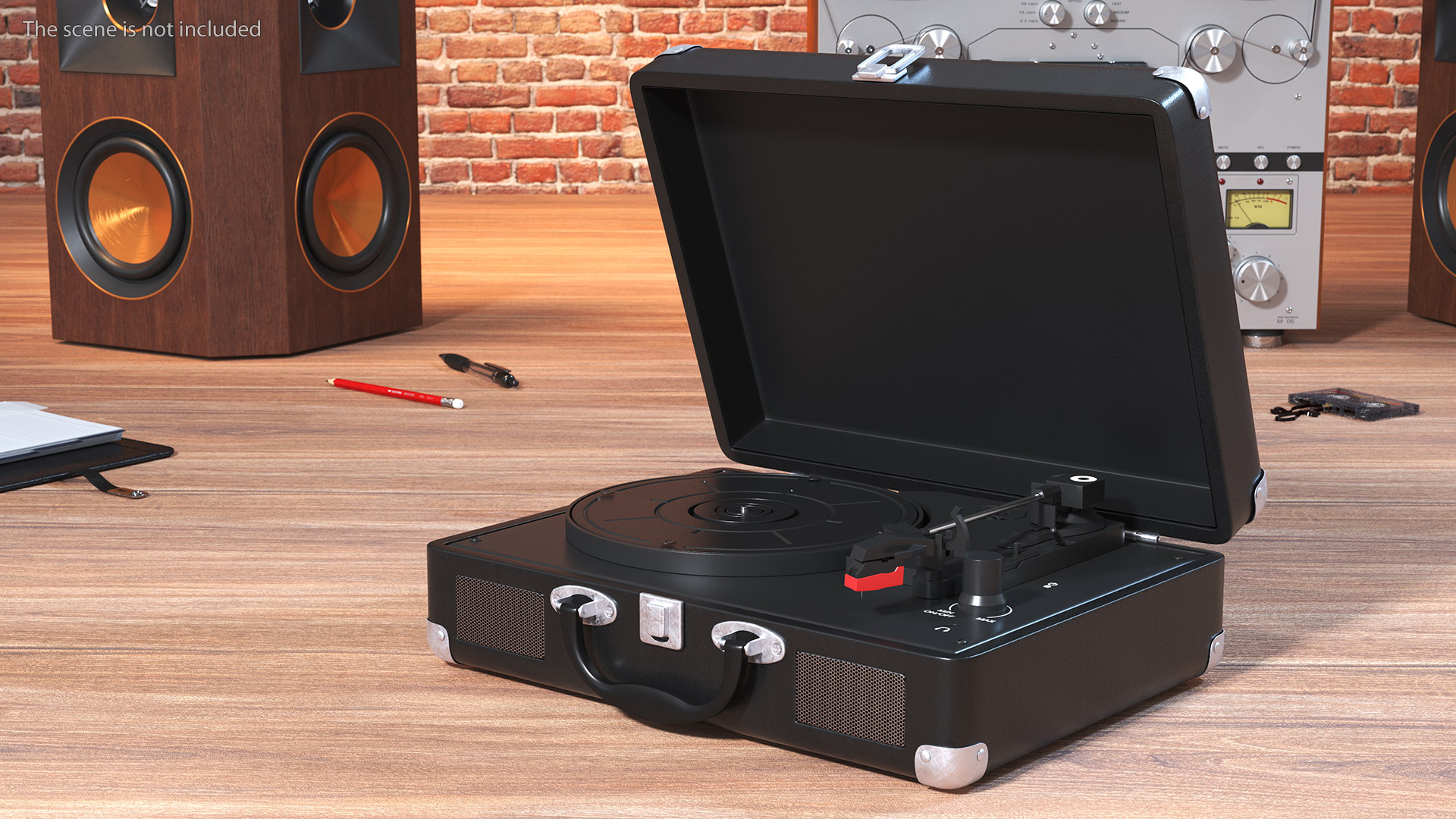 3D Retro Vinyl Record Player Black