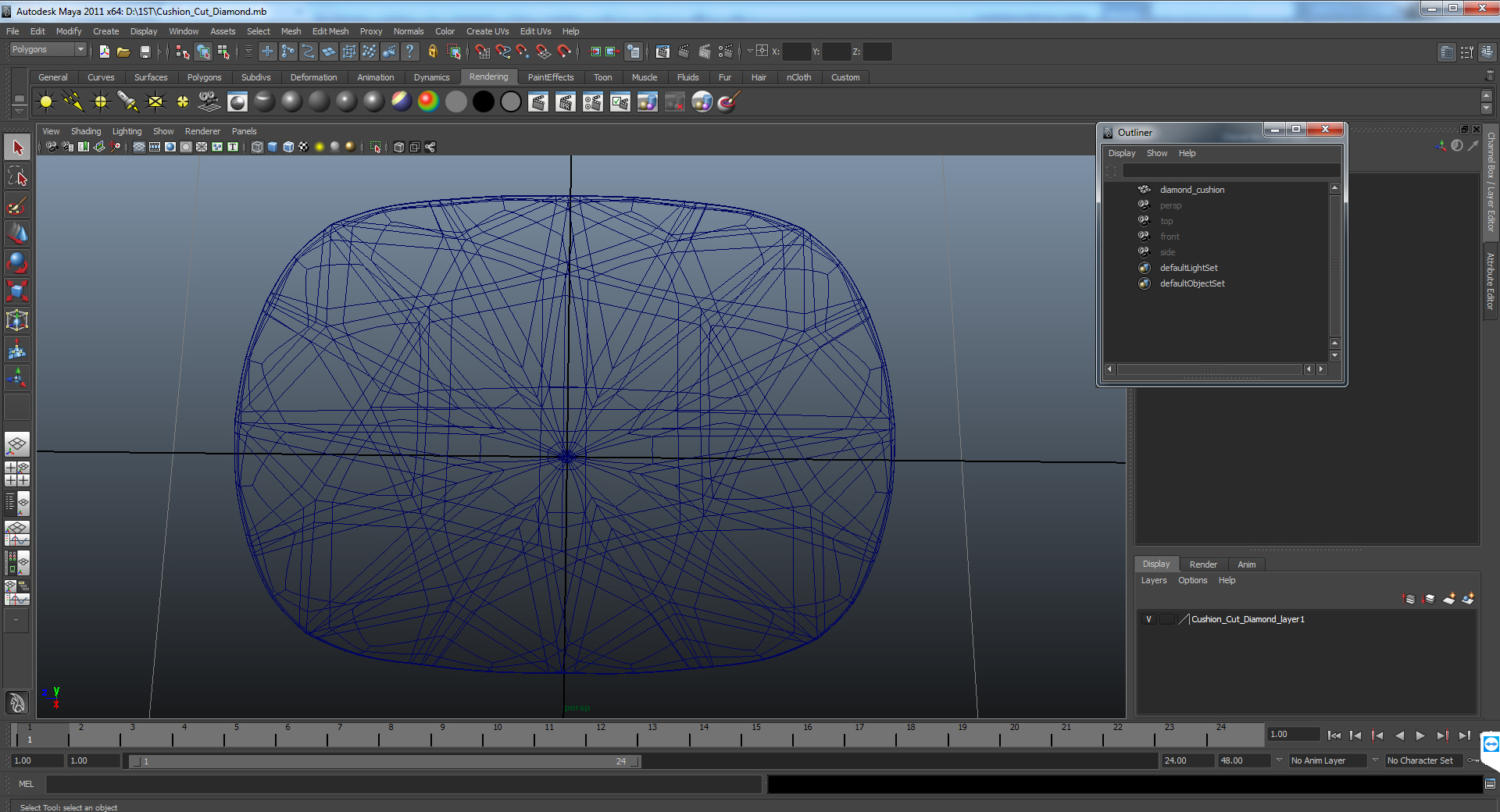 Cushion Cut Diamond 3D model