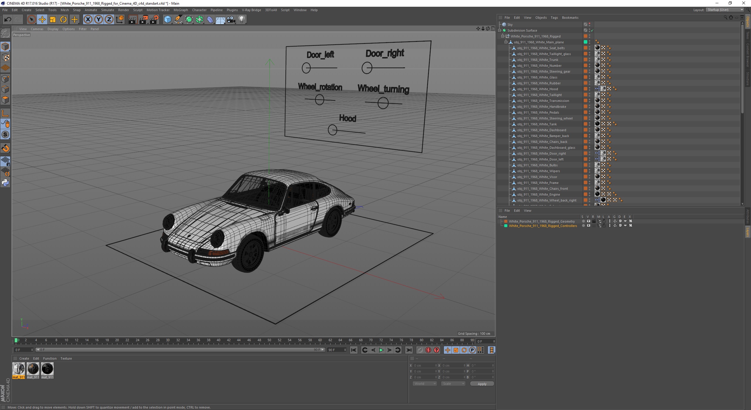 3D White Porsche 911 1968 Rigged for Cinema 4D model
