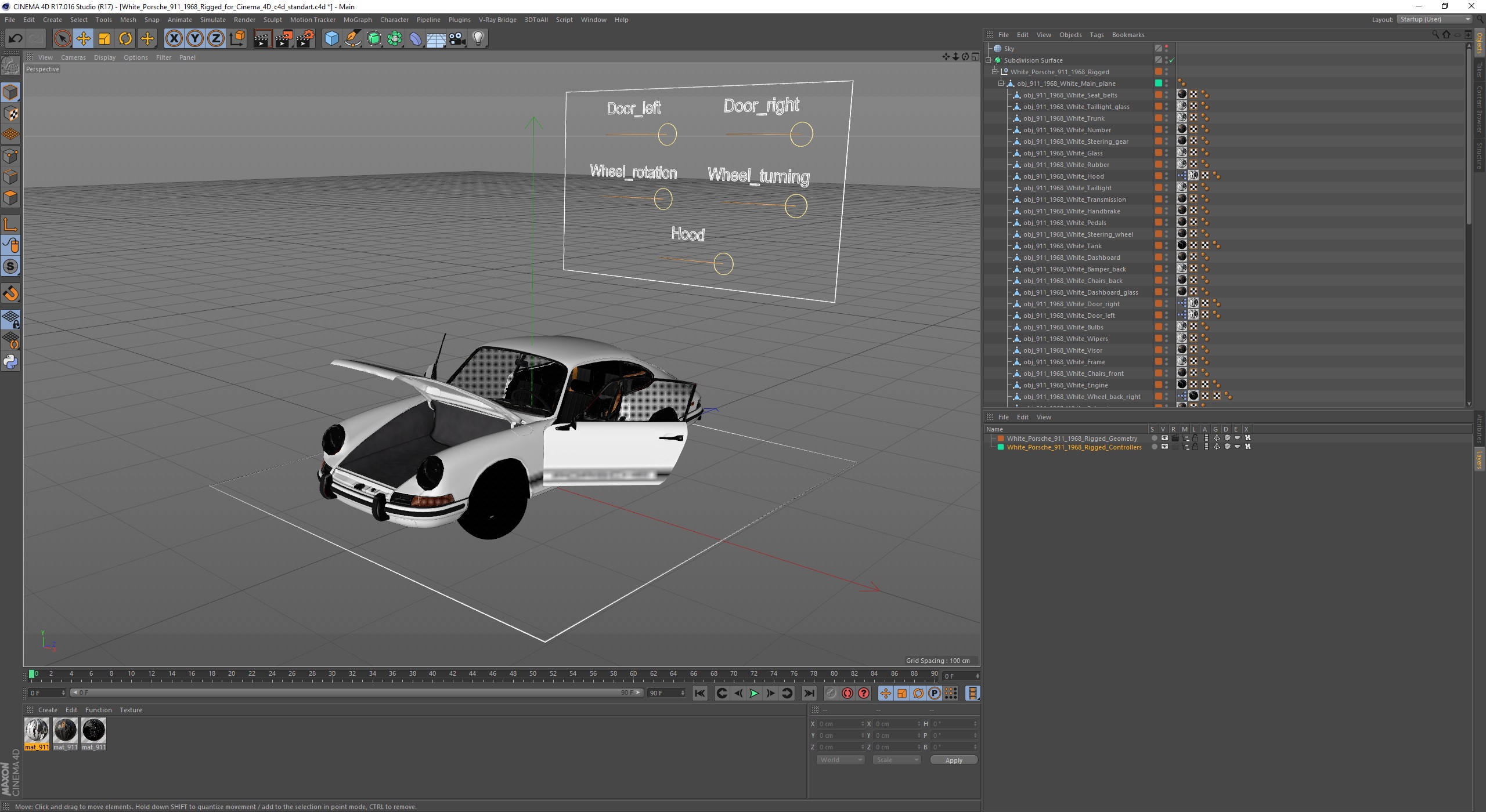 3D White Porsche 911 1968 Rigged for Cinema 4D model