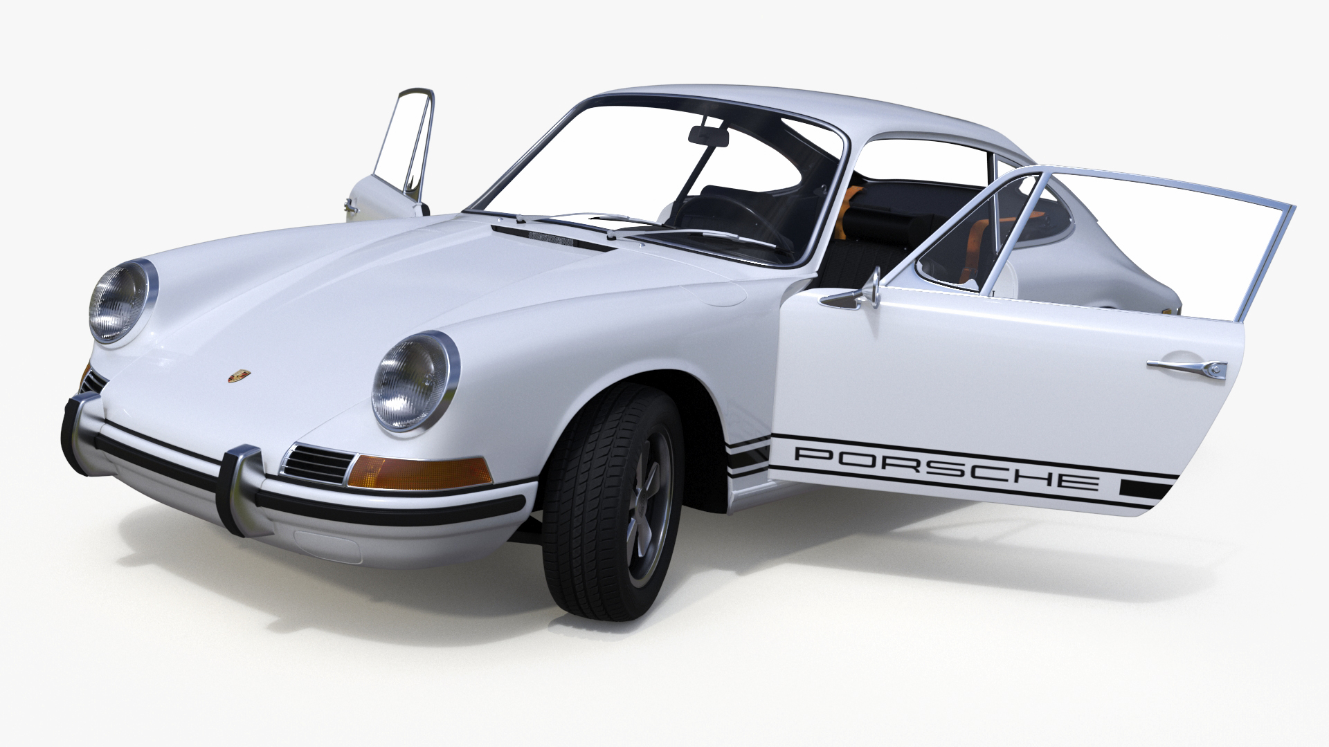 3D White Porsche 911 1968 Rigged for Cinema 4D model