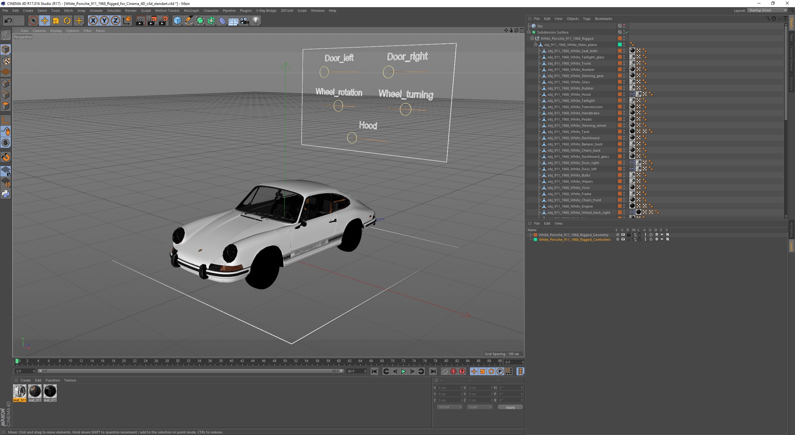 3D White Porsche 911 1968 Rigged for Cinema 4D model
