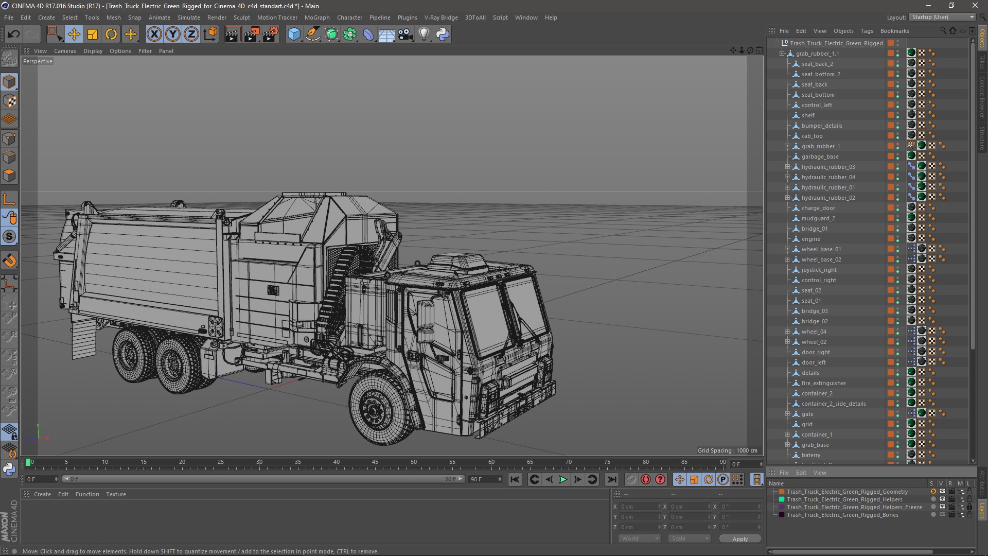 Trash Truck Electric Green Rigged for Cinema 4D 3D