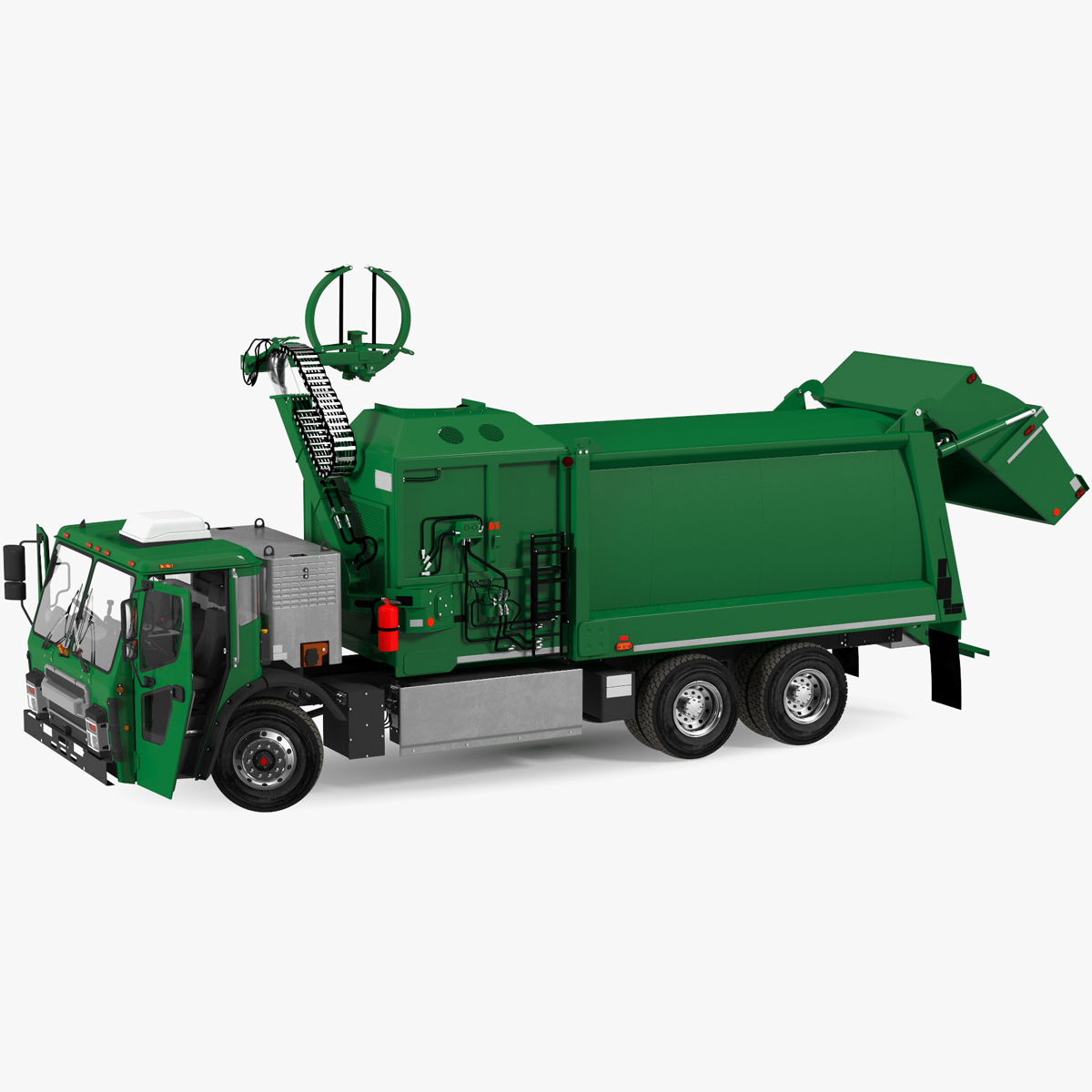 Trash Truck Electric Green Rigged for Cinema 4D 3D