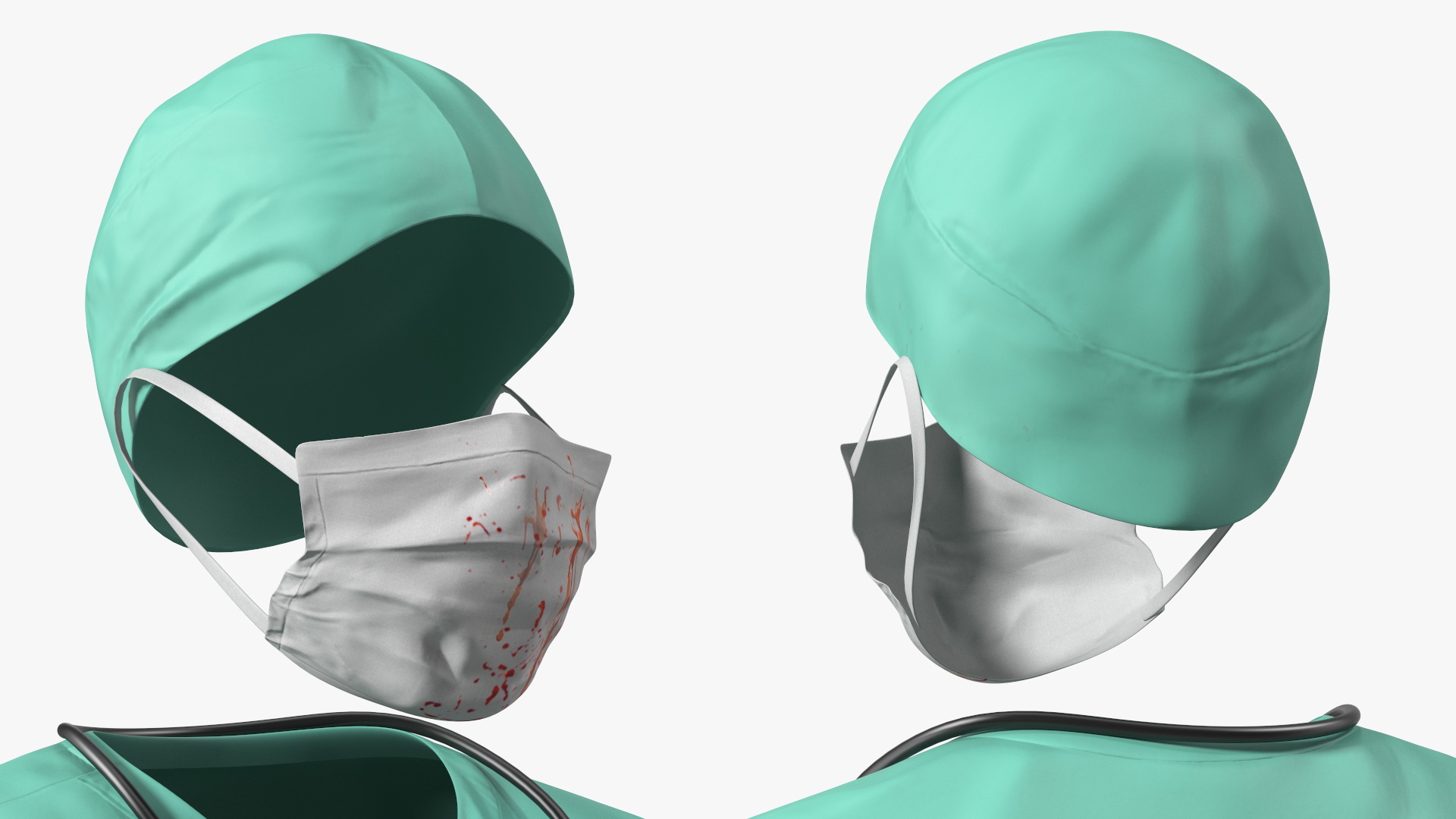 3D Blue Emergency Surgeon Costume Scrubs Blood Stained