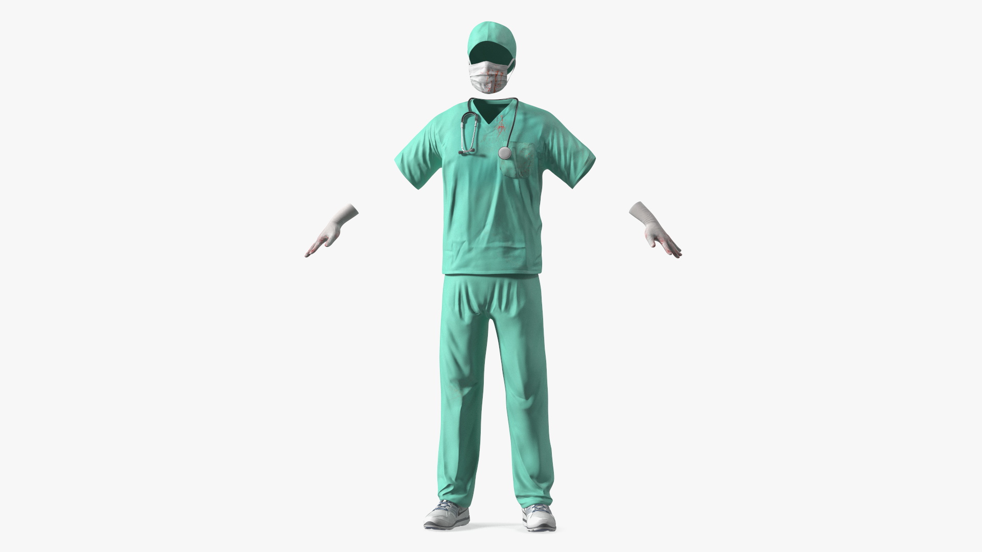3D Blue Emergency Surgeon Costume Scrubs Blood Stained