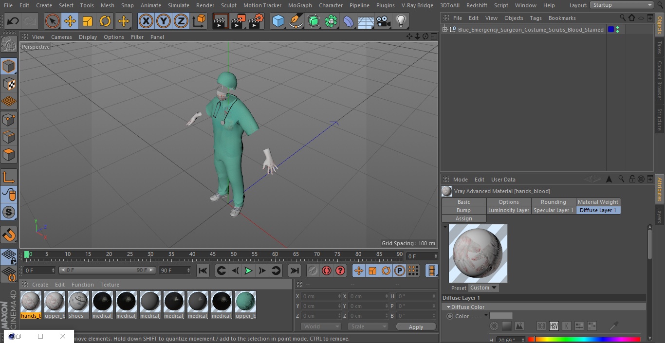 3D Blue Emergency Surgeon Costume Scrubs Blood Stained