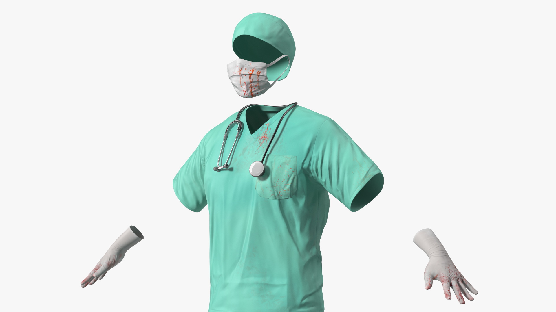3D Blue Emergency Surgeon Costume Scrubs Blood Stained