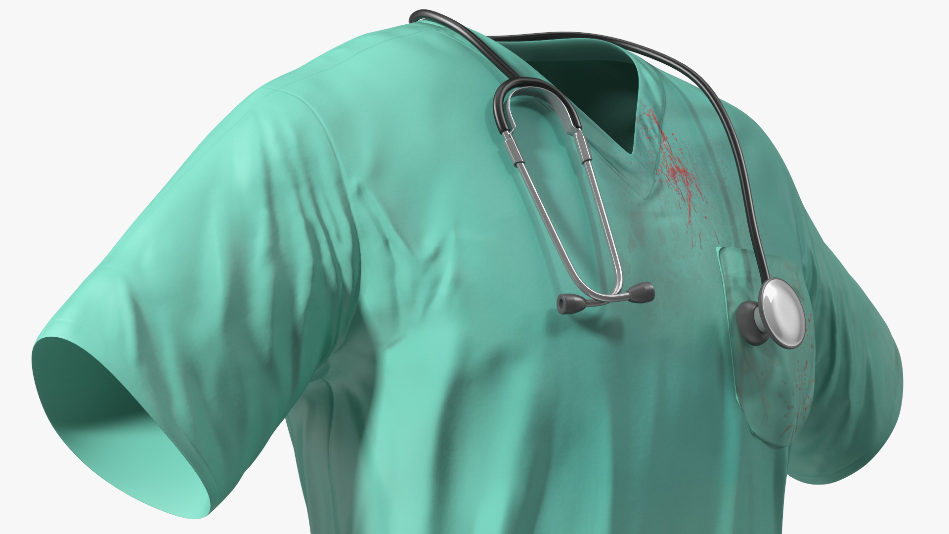 3D Blue Emergency Surgeon Costume Scrubs Blood Stained
