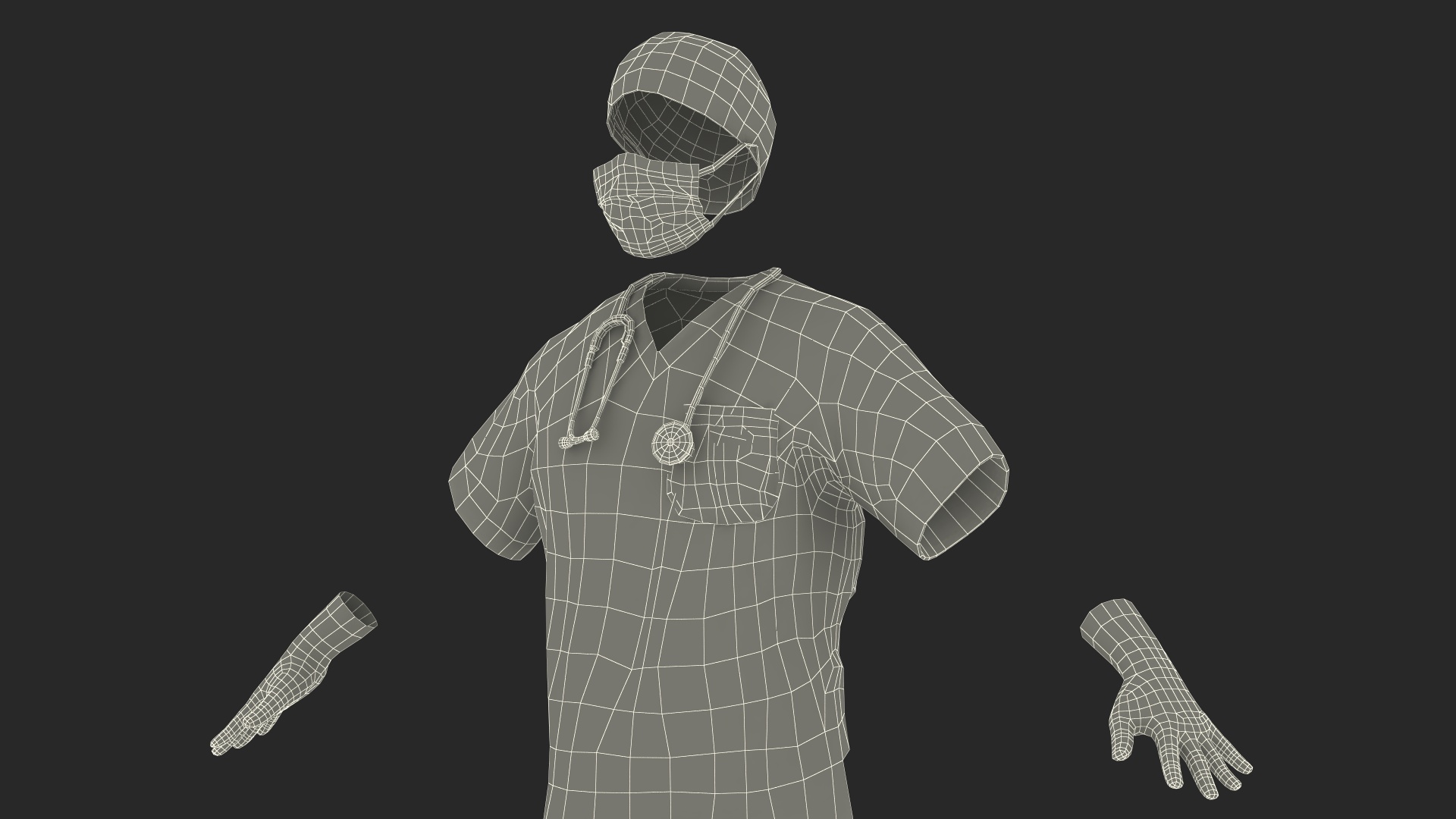 3D Blue Emergency Surgeon Costume Scrubs Blood Stained