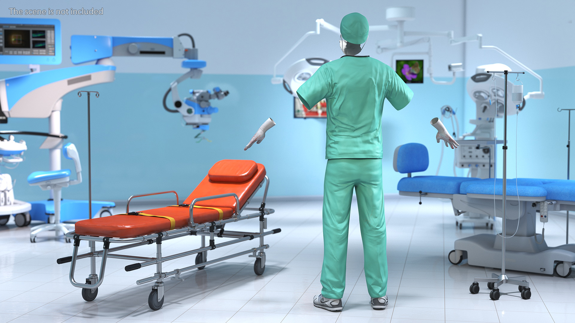 3D Blue Emergency Surgeon Costume Scrubs Blood Stained
