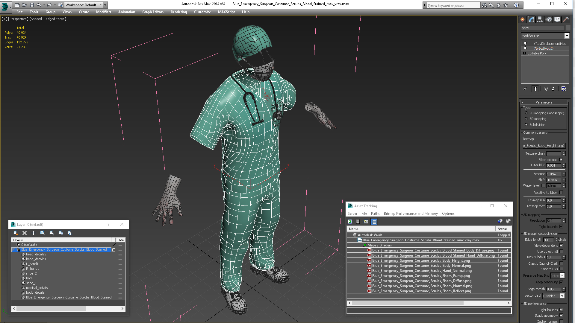 3D Blue Emergency Surgeon Costume Scrubs Blood Stained