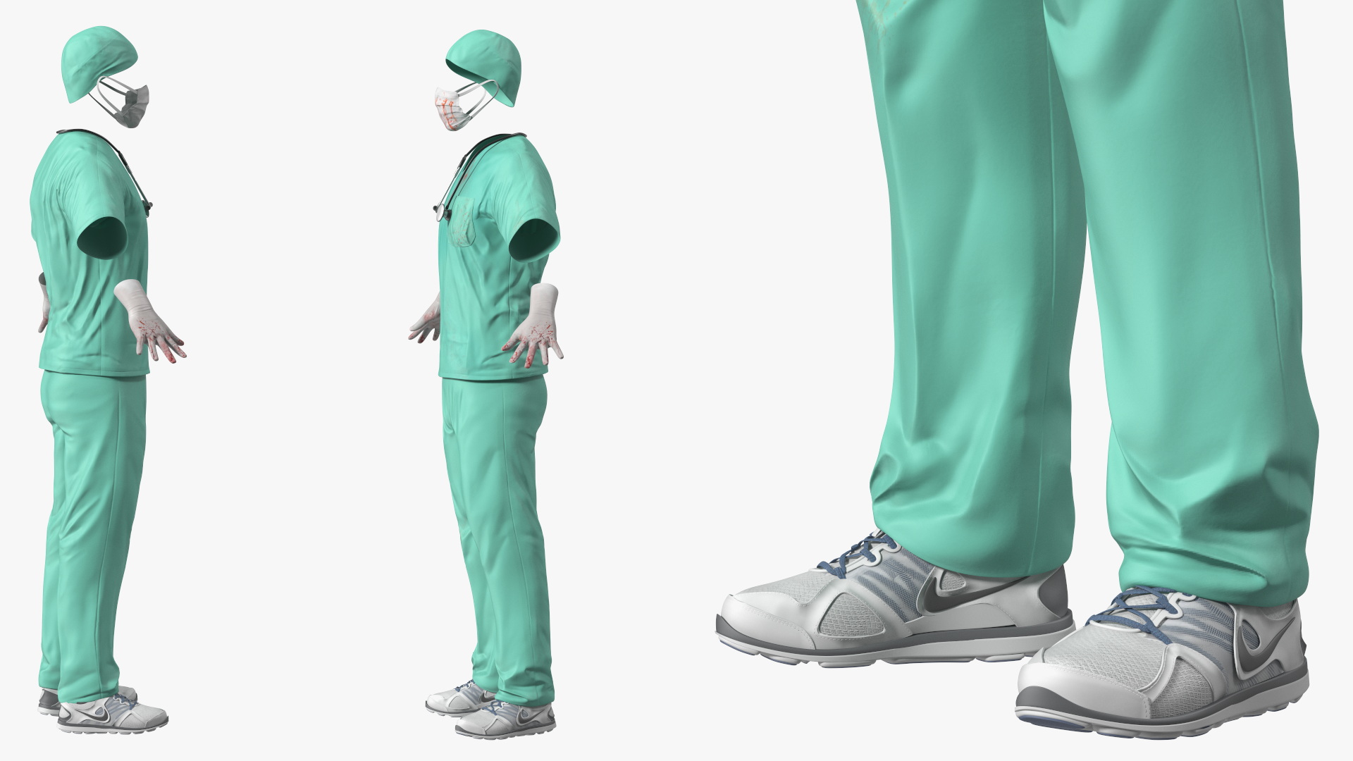3D Blue Emergency Surgeon Costume Scrubs Blood Stained