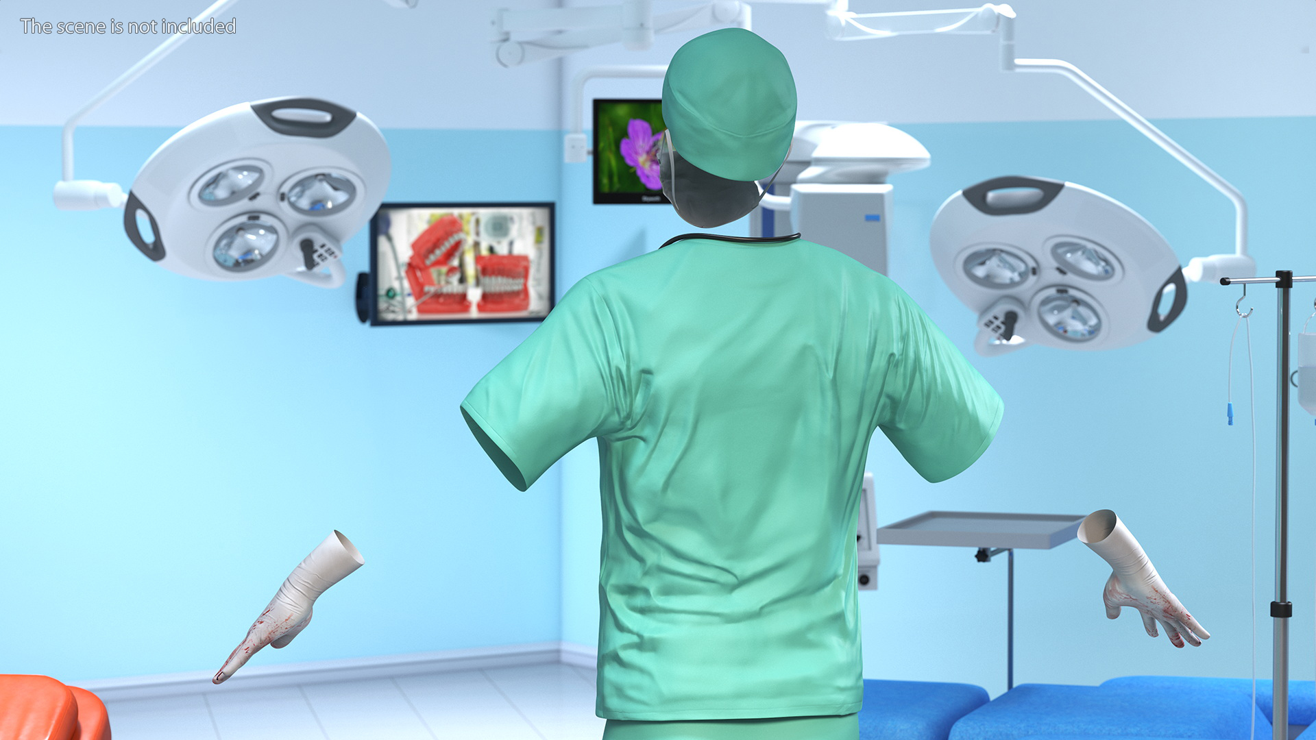 3D Blue Emergency Surgeon Costume Scrubs Blood Stained