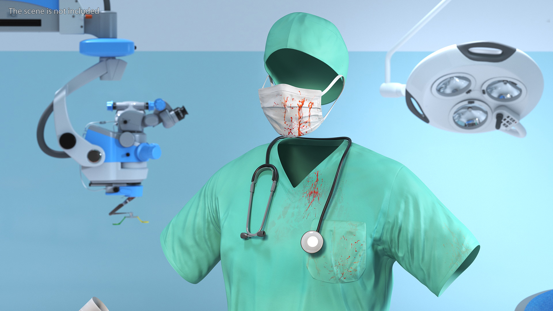 3D Blue Emergency Surgeon Costume Scrubs Blood Stained
