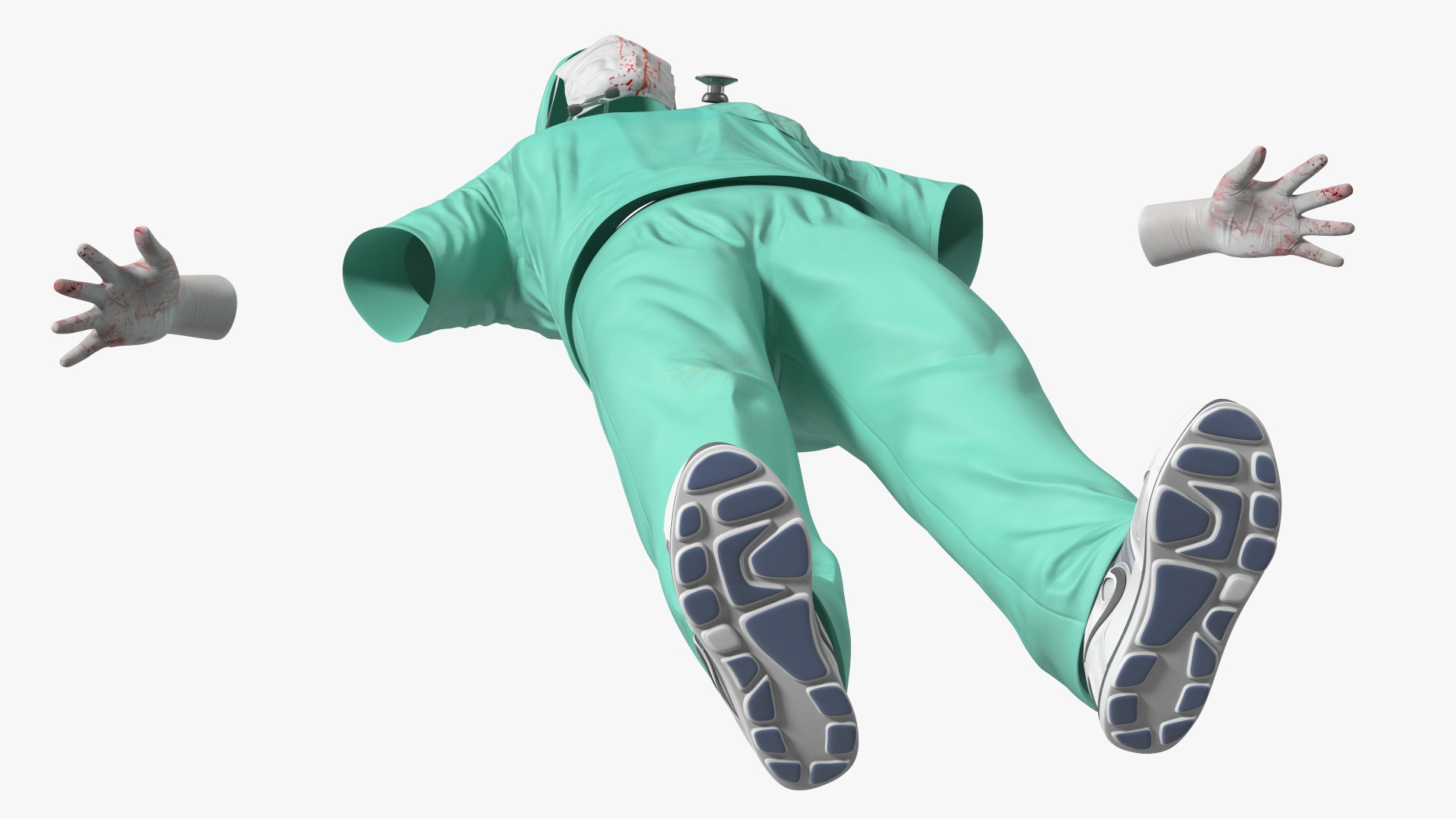 3D Blue Emergency Surgeon Costume Scrubs Blood Stained