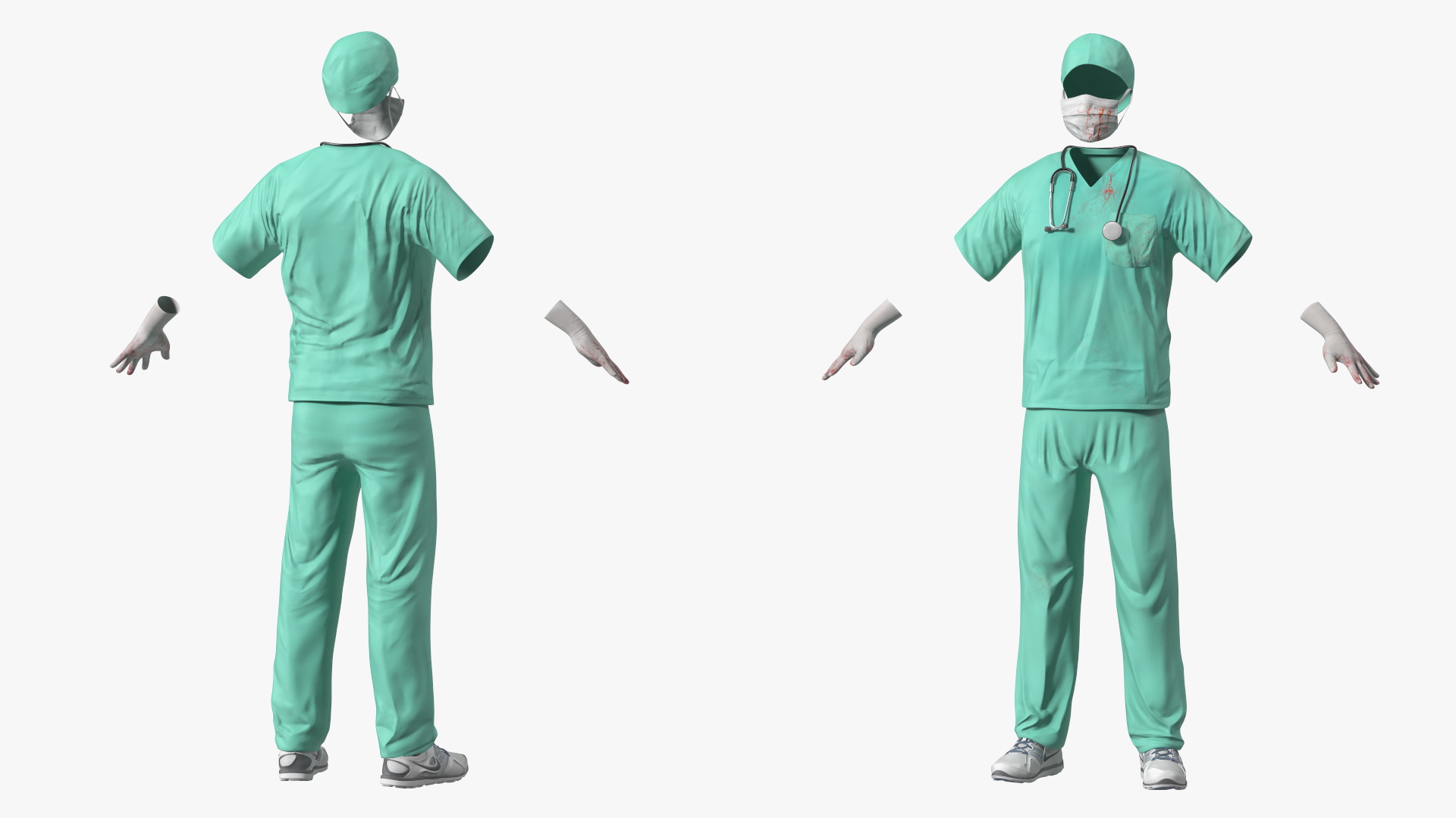 3D Blue Emergency Surgeon Costume Scrubs Blood Stained