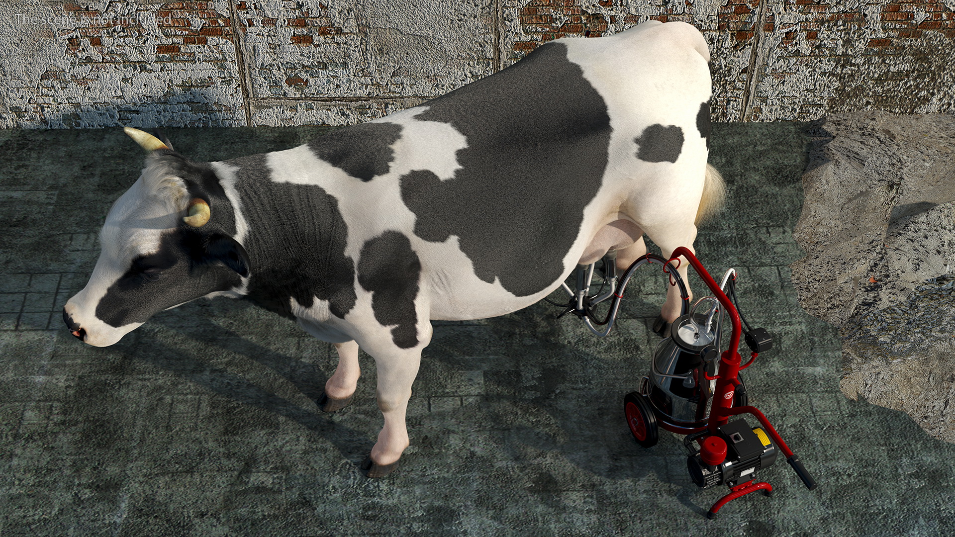 3D Dairy Cow with Milking Machine Rigged Fur