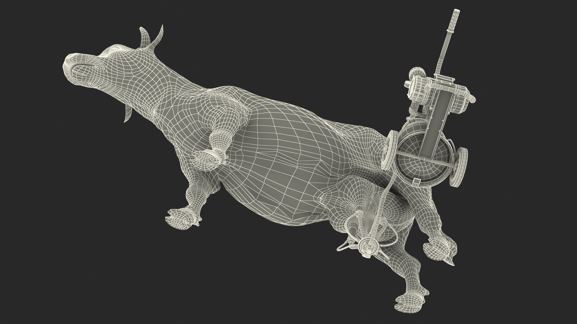 3D Dairy Cow with Milking Machine Rigged Fur