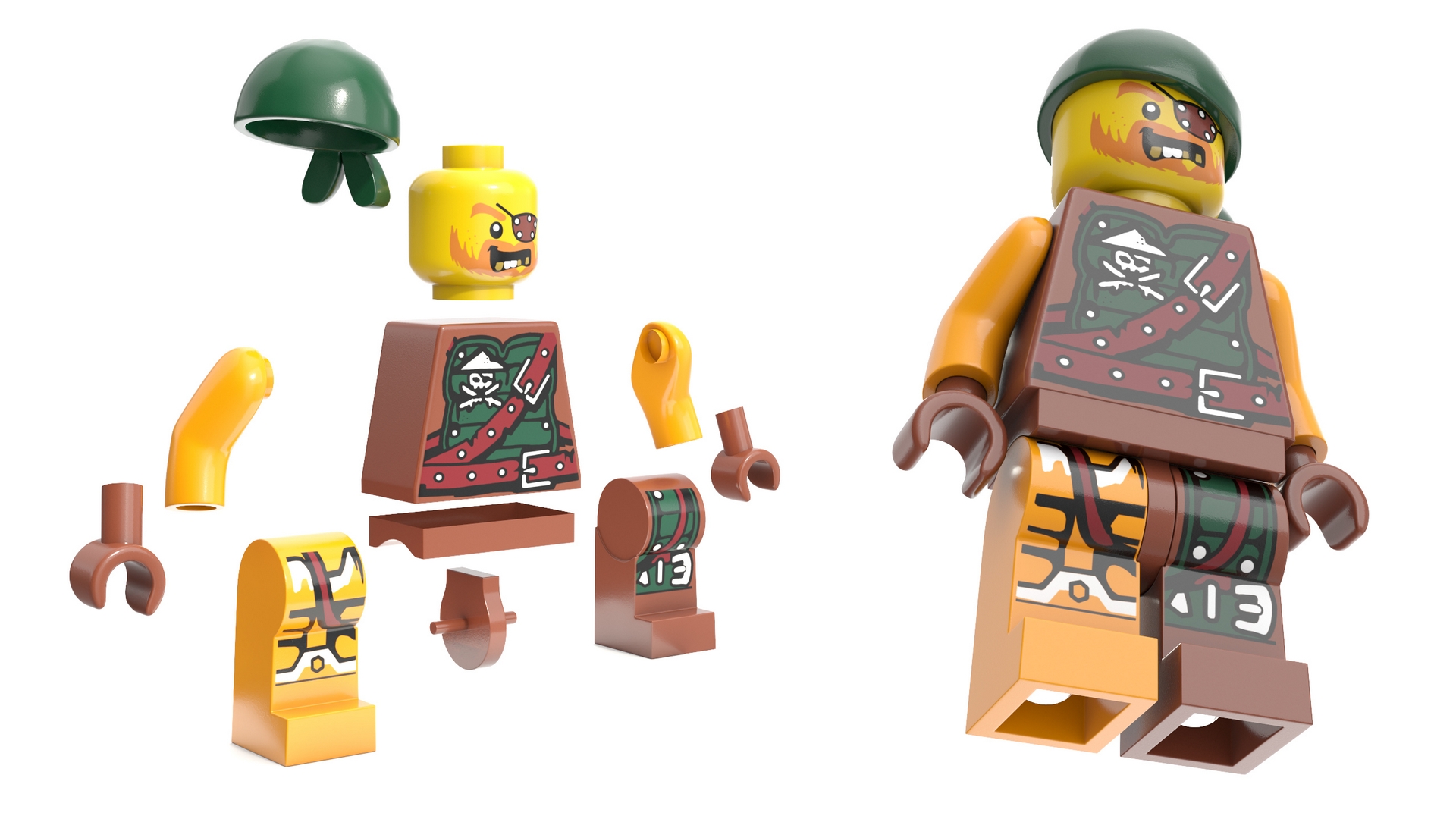 Minifigure LEGO Pirate Rigged 3D model