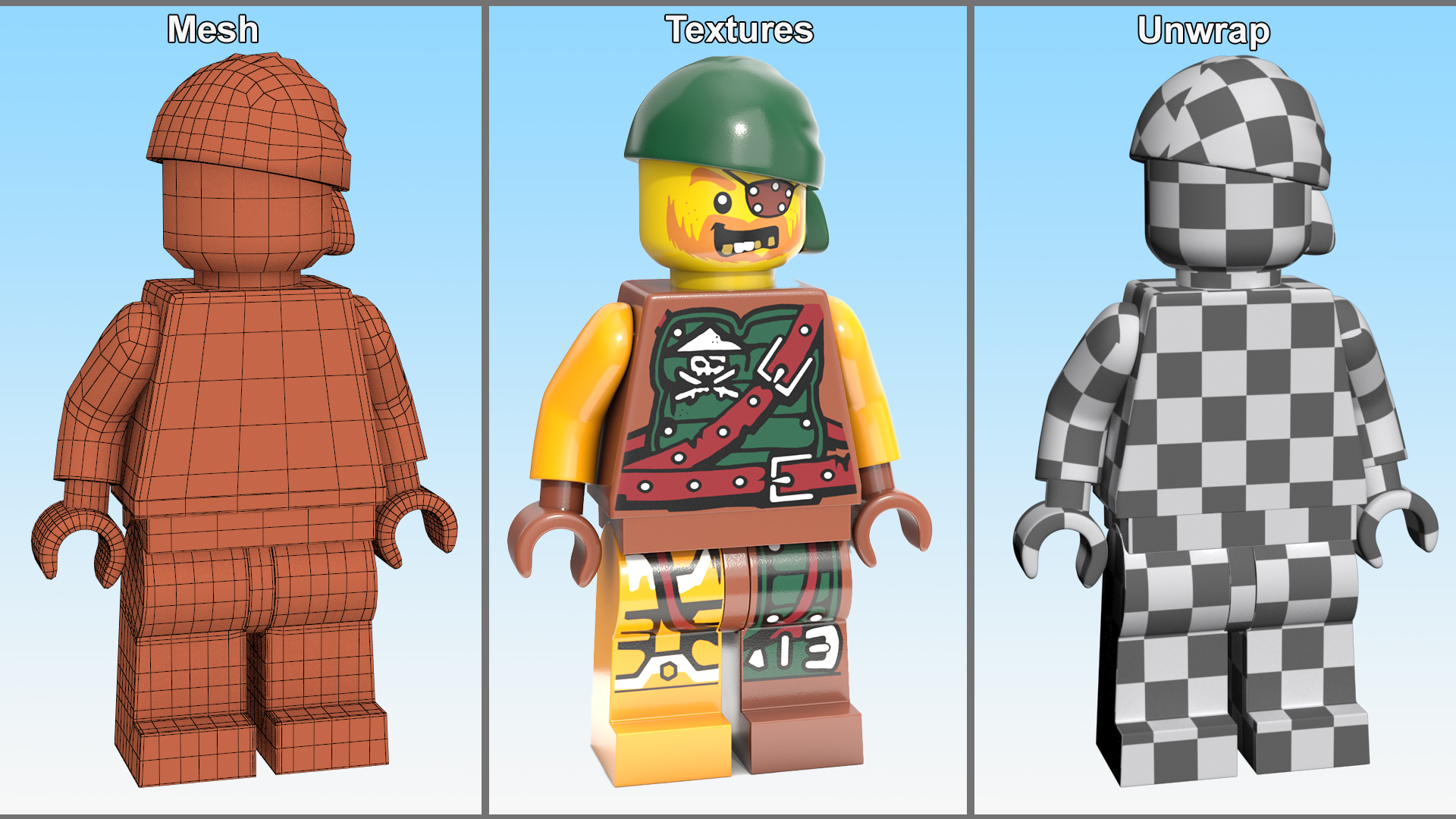 Minifigure LEGO Pirate Rigged 3D model