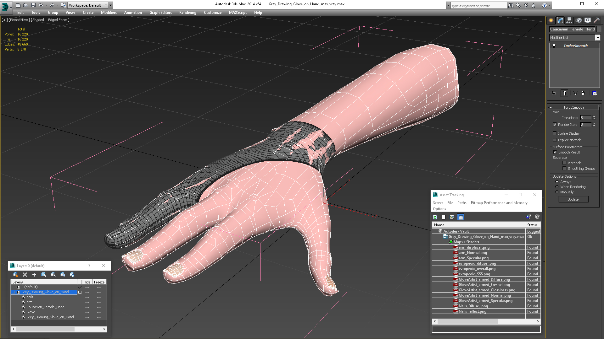 3D Grey Drawing Glove on Hand