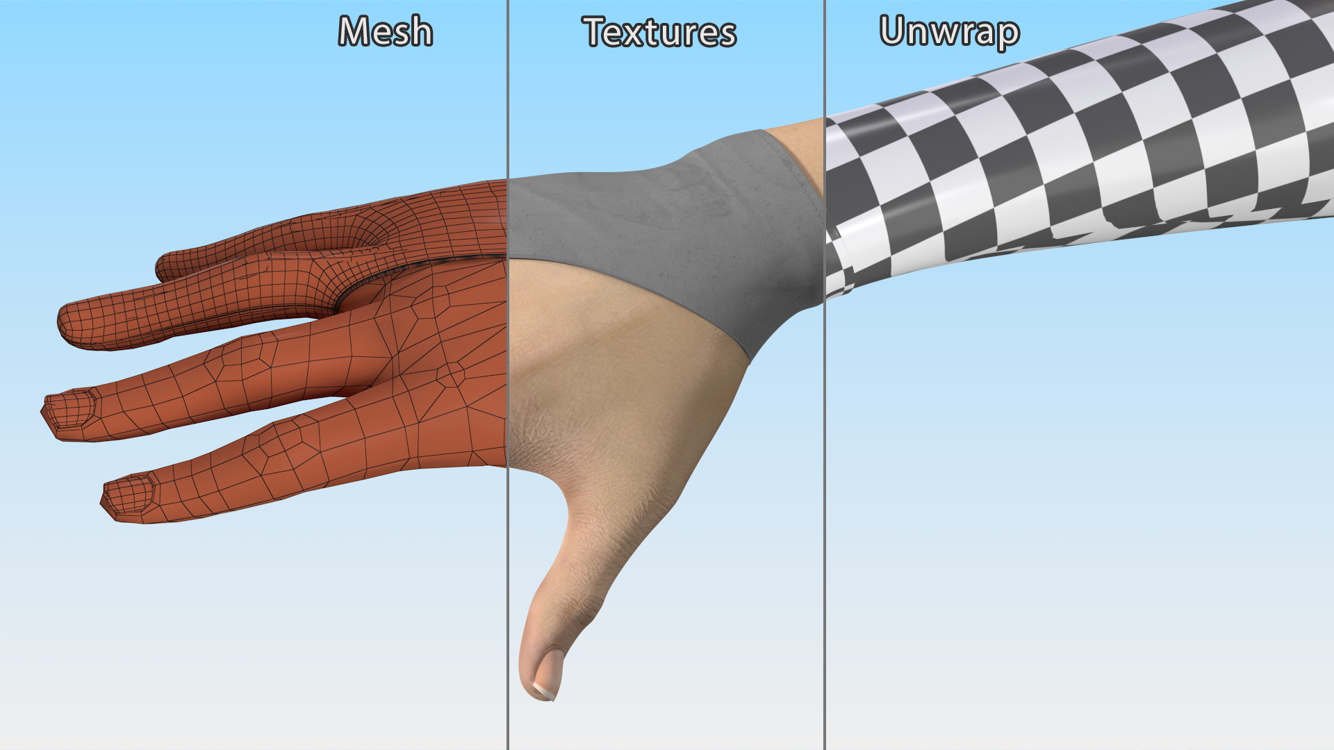 3D Grey Drawing Glove on Hand