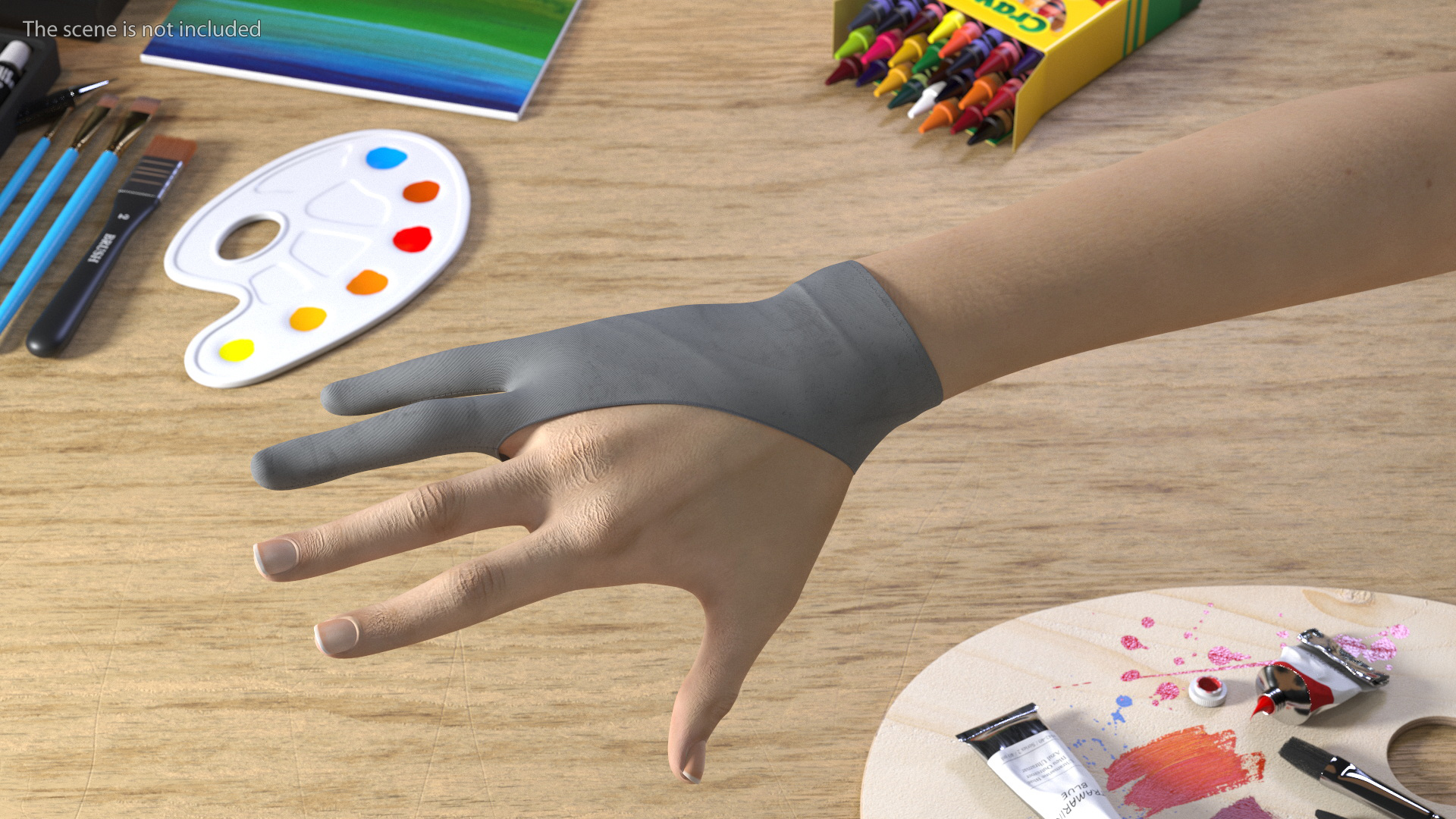 3D Grey Drawing Glove on Hand