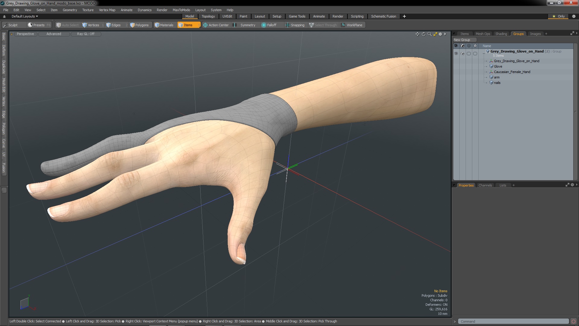 3D Grey Drawing Glove on Hand